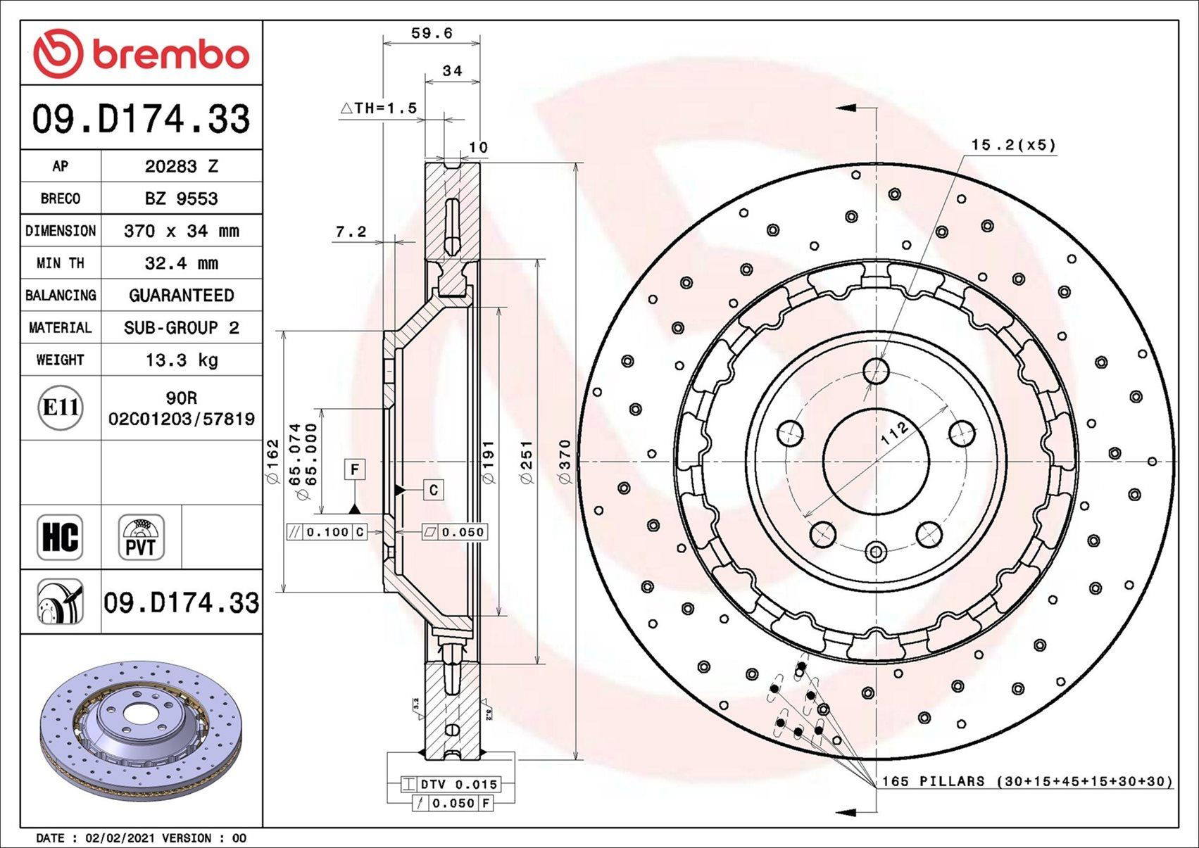 Disco do freio dianteiro Brembo 09D17433 preço, a partir de 521,08 USD