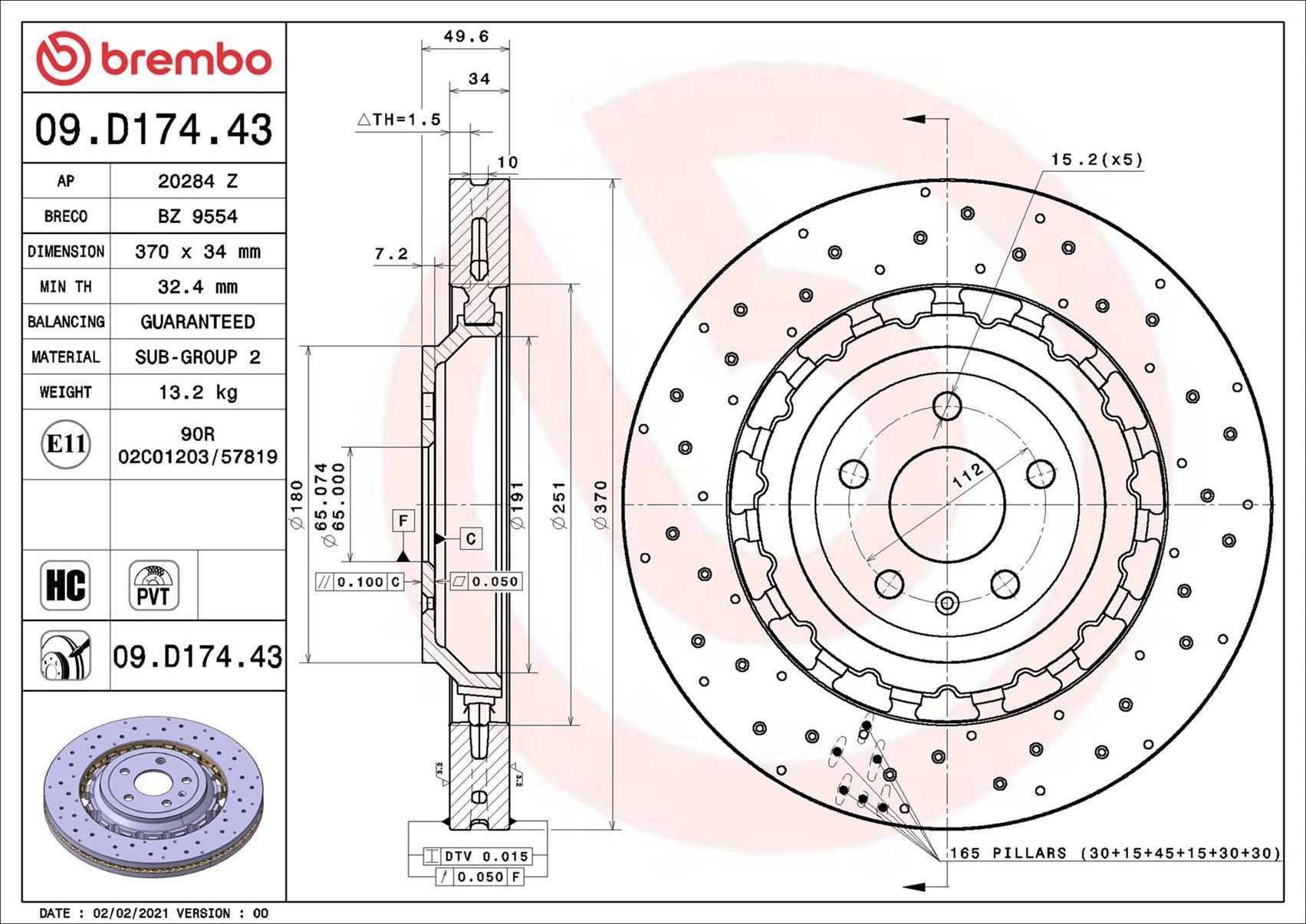 Disco do freio dianteiro Brembo 09D17443 preço, a partir de 370,75 USD