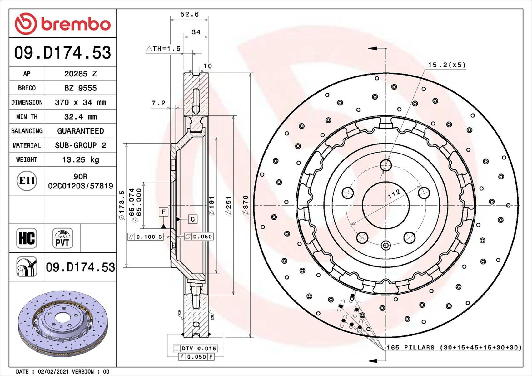 Disco do freio dianteiro Brembo 09D17453 preço, a partir de 485,92 USD