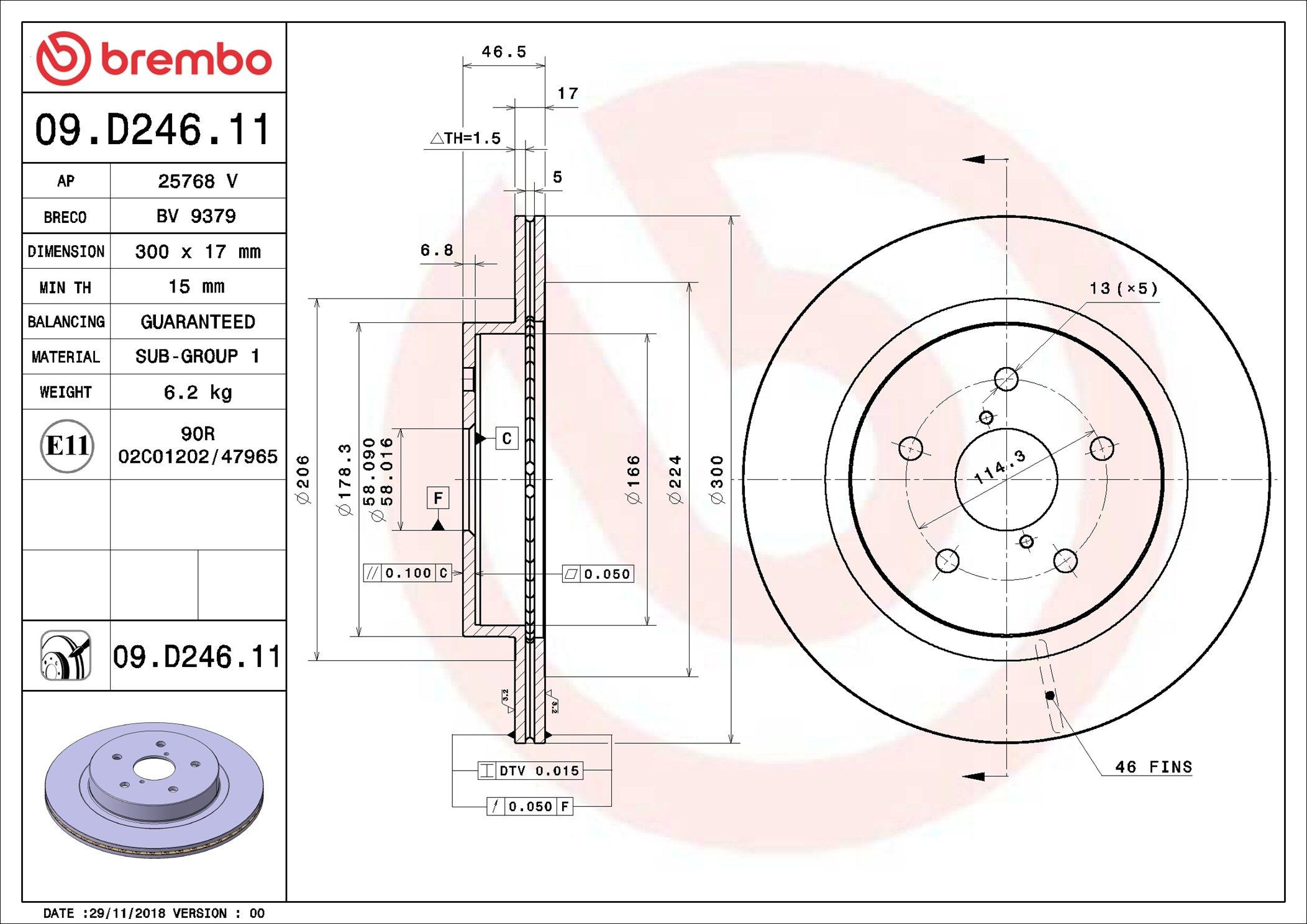 Disco do freio traseiro Brembo 09D24611 preço, a partir de 67,32 USD