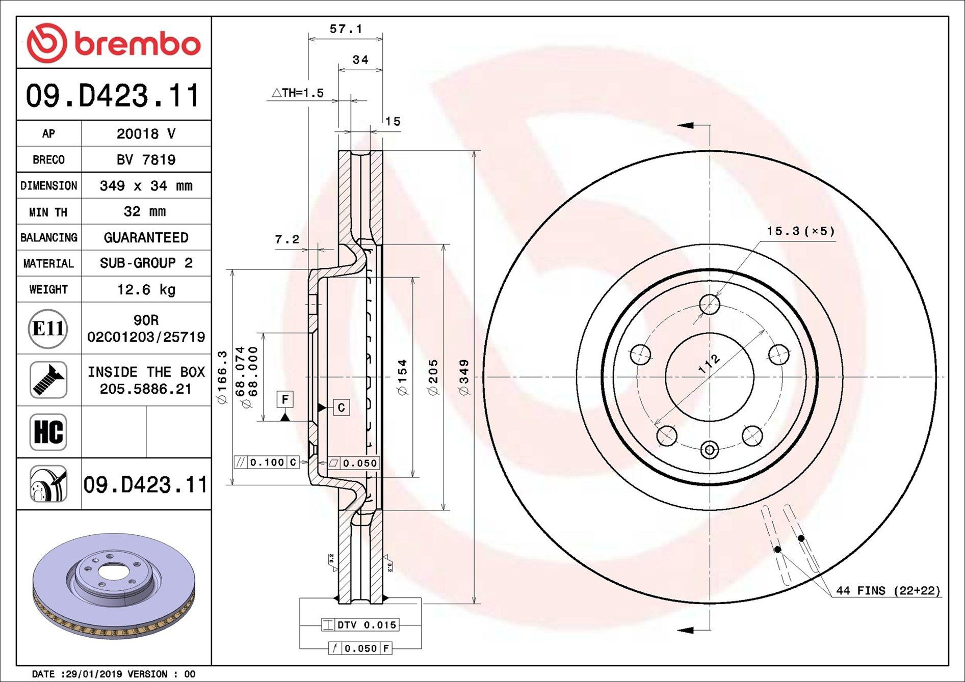 Compre 09D42311 Brembo Disco do freio dianteiro