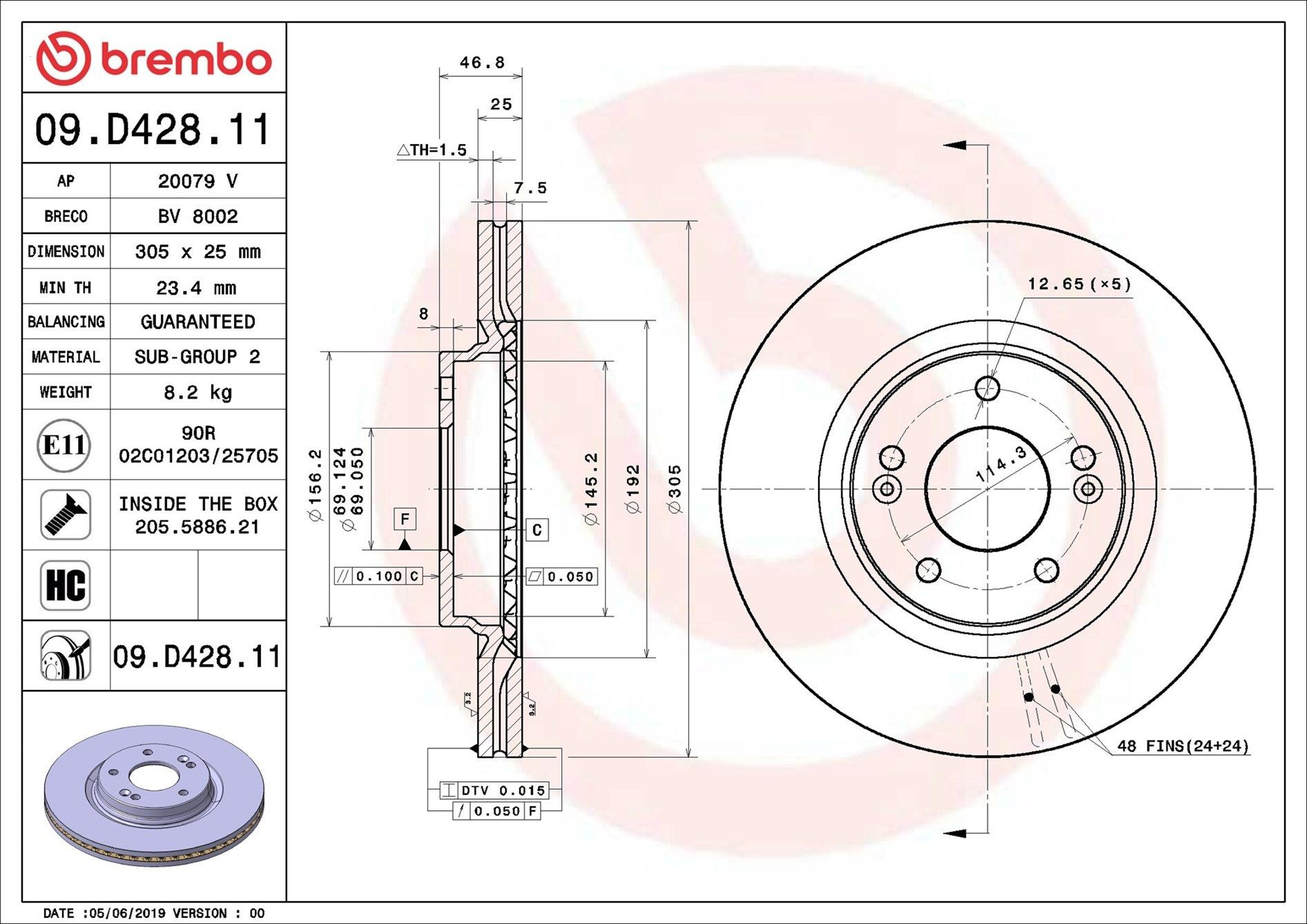 Disco do freio dianteiro Brembo 09D42811 preço, a partir de 61,20 USD