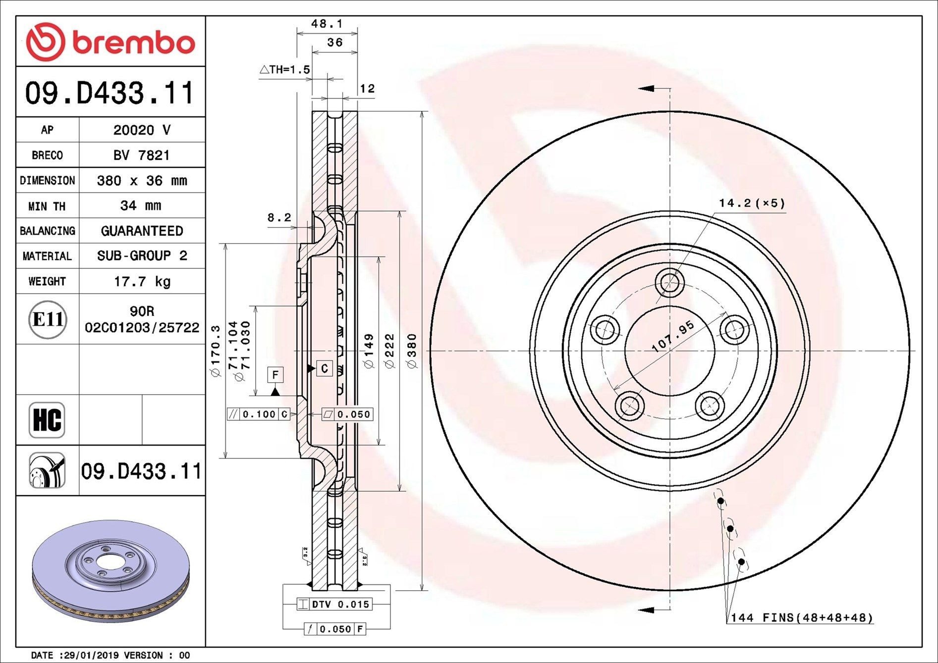 Disco do freio dianteiro Brembo 09D43311 preço, a partir de 171,83 USD