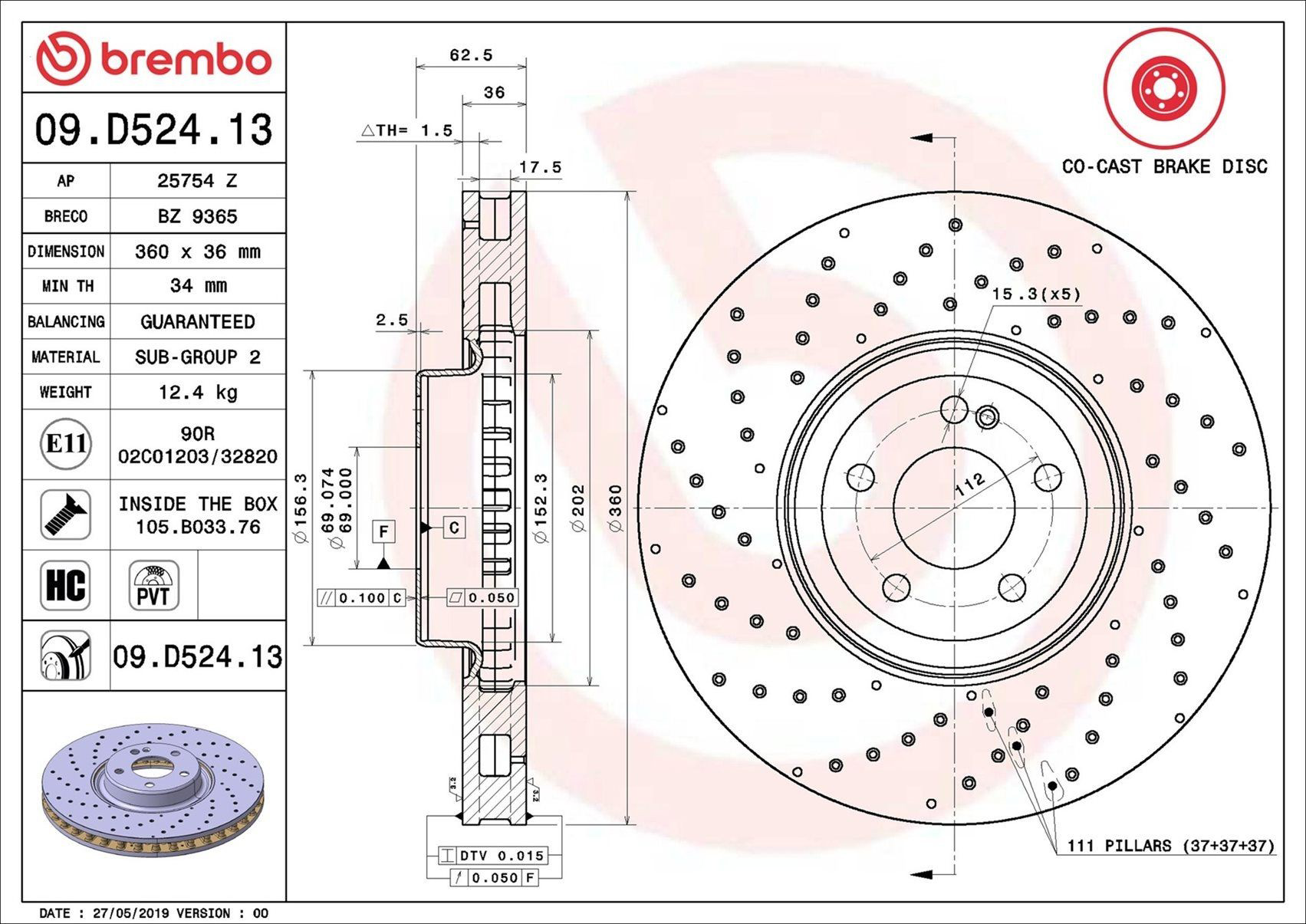 Disco do freio dianteiro Brembo 09D52413 preço, a partir de 149,23 USD
