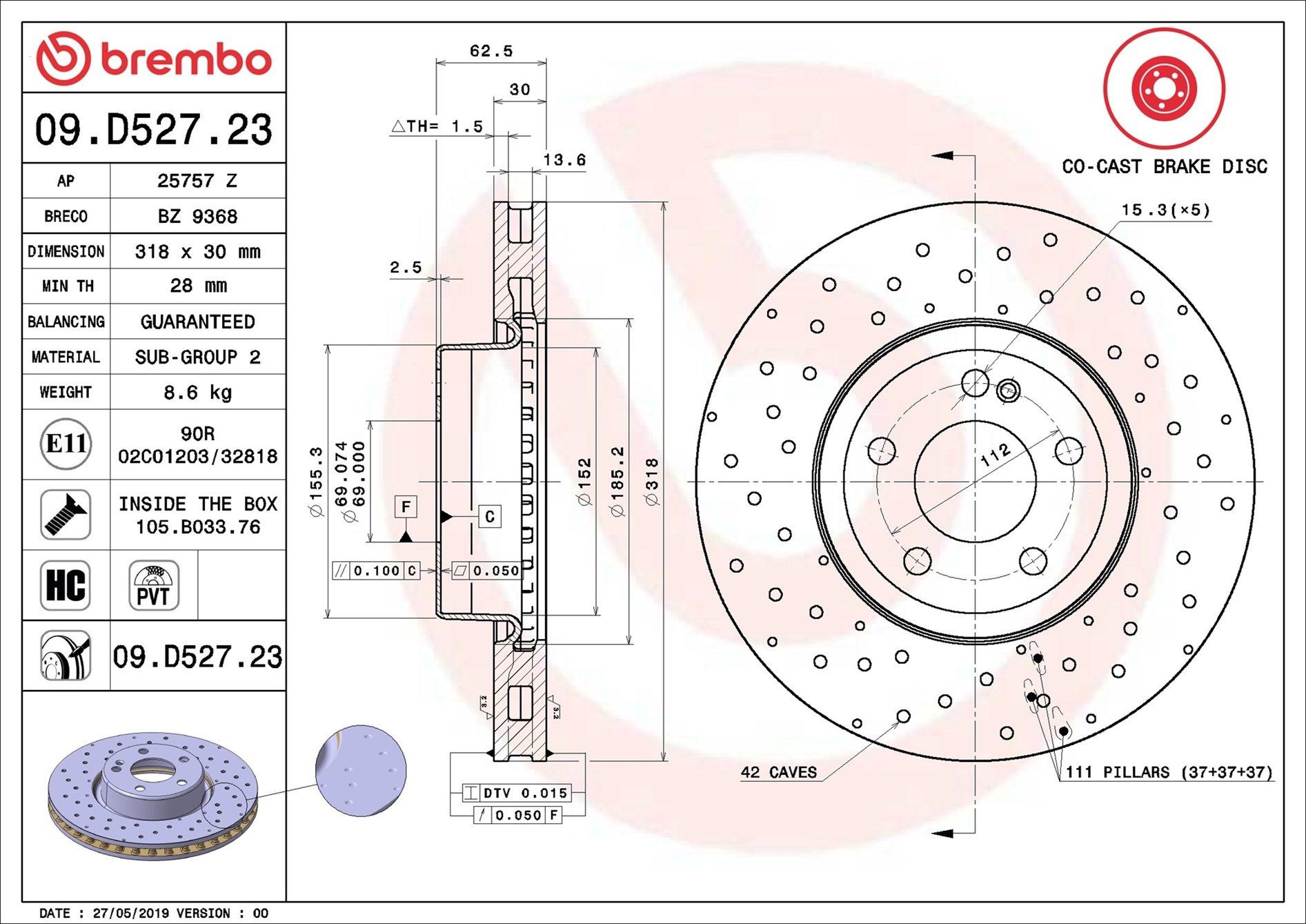 09D52723 Brembo Disco do freio dianteiro