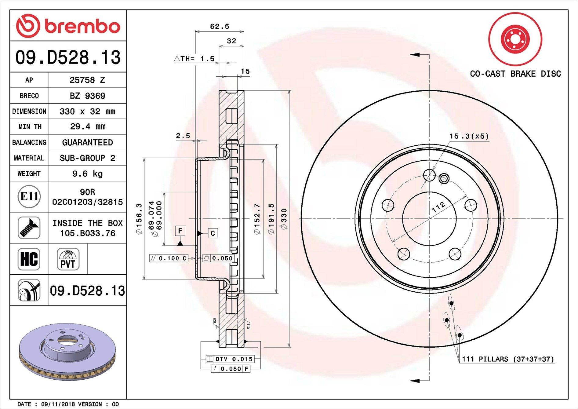 Disco do freio dianteiro Brembo 09D52813