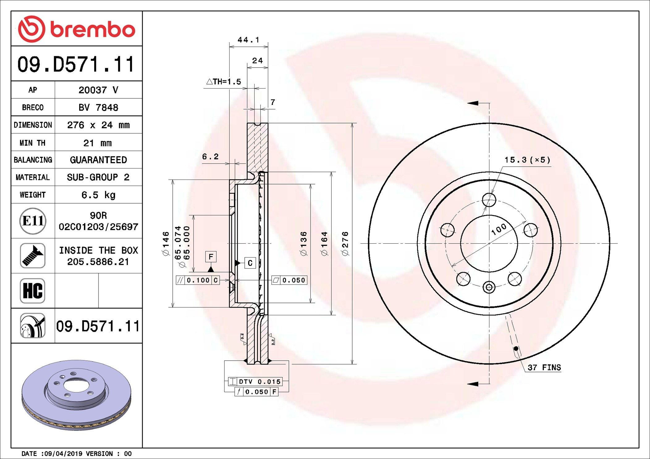 Disco do freio dianteiro Brembo 09D57111 preço, a partir de 54,71 USD