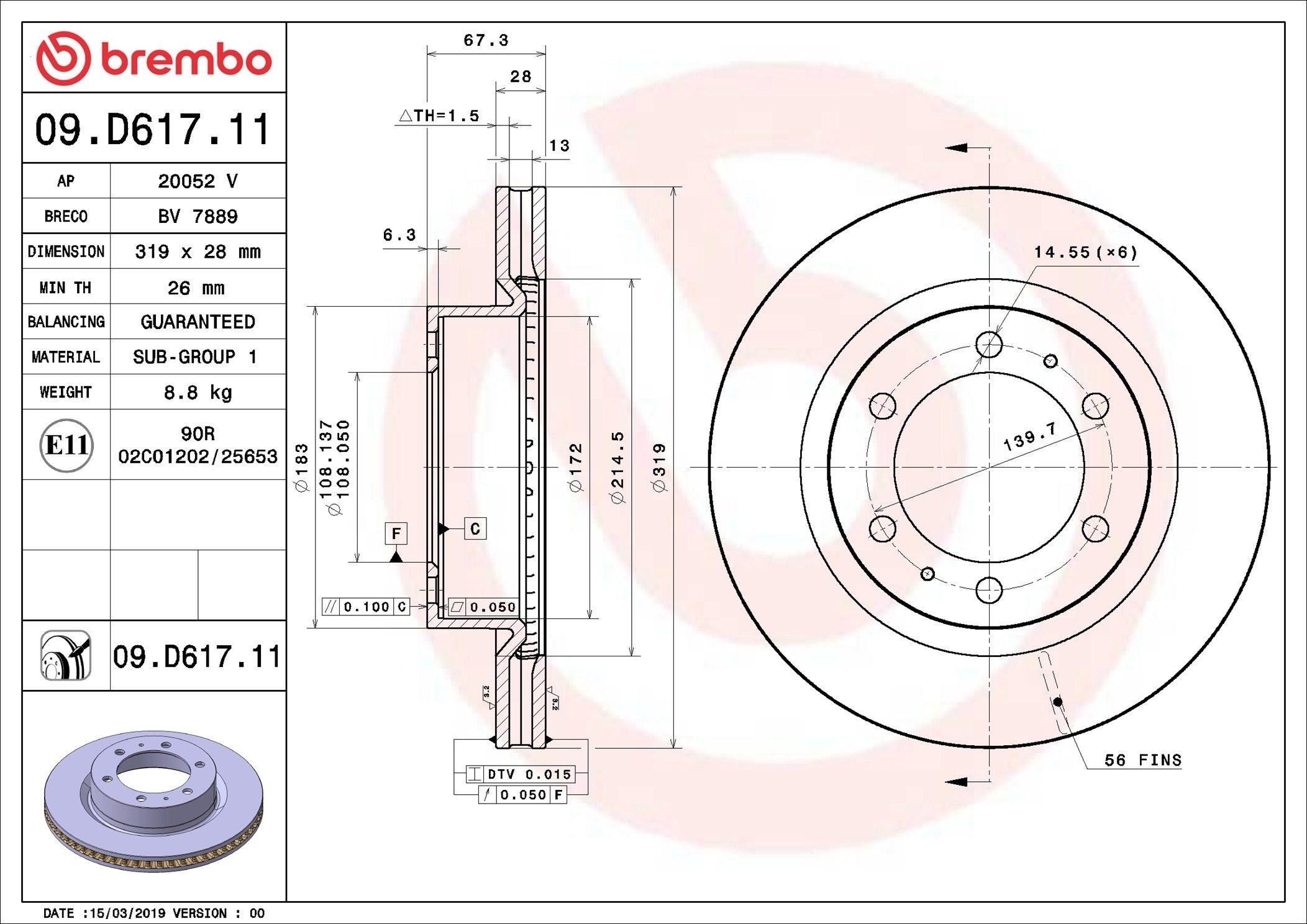 Disco do freio dianteiro Brembo 09D61711 preço, a partir de 74,91 USD