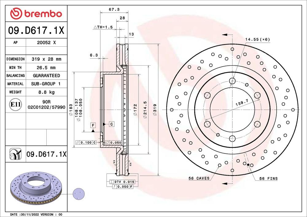 Disco do freio dianteiro 09D6171X Brembo