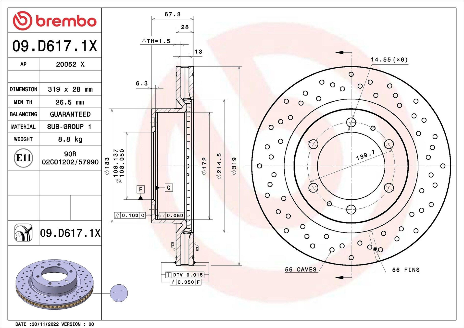 Disco do freio dianteiro Brembo 09D6171X preço, a partir de 102,95 USD
