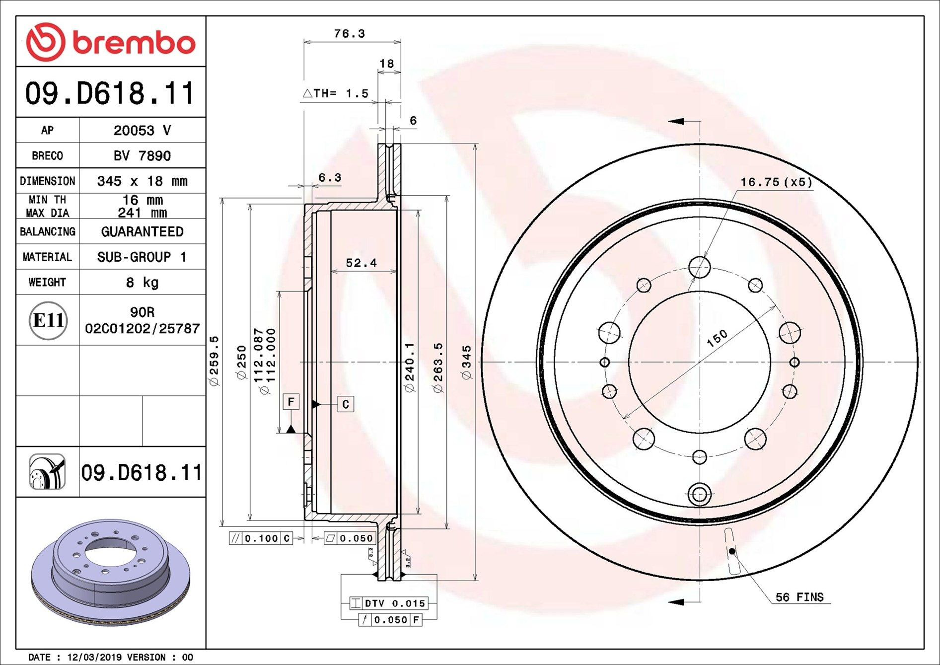 Disco do freio traseiro Brembo 09D61811 preço, a partir de 95,85 USD