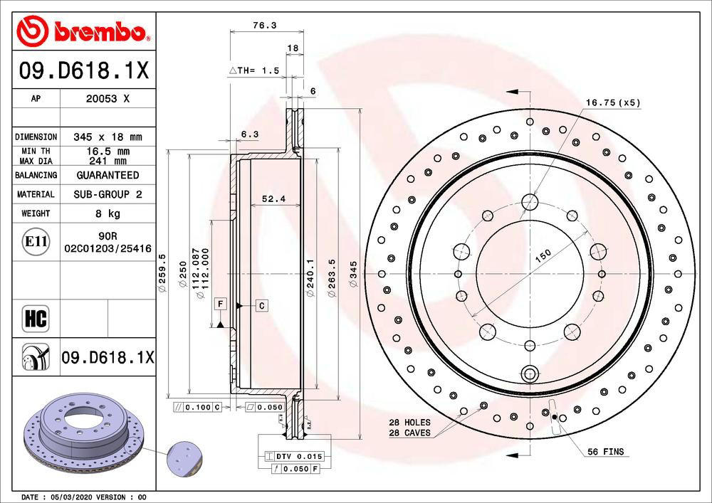 Disco do freio traseiro 09D6181X Brembo