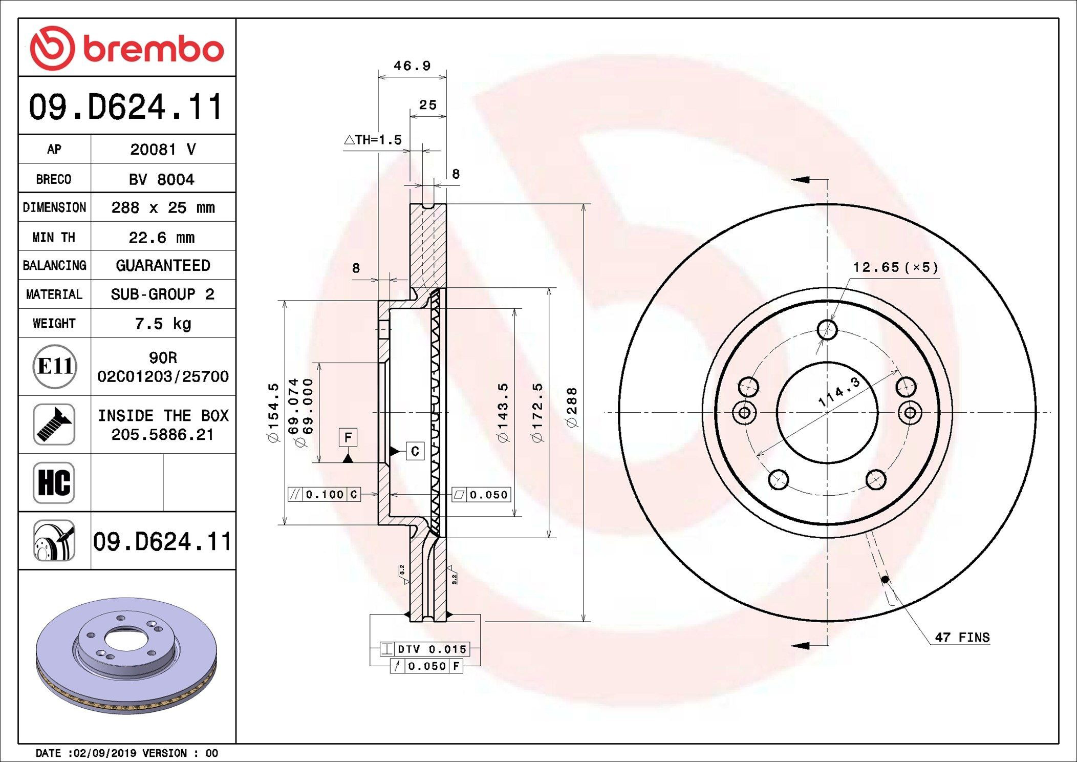 Disco do freio dianteiro Brembo 09D62411 preço, a partir de 66,60 USD