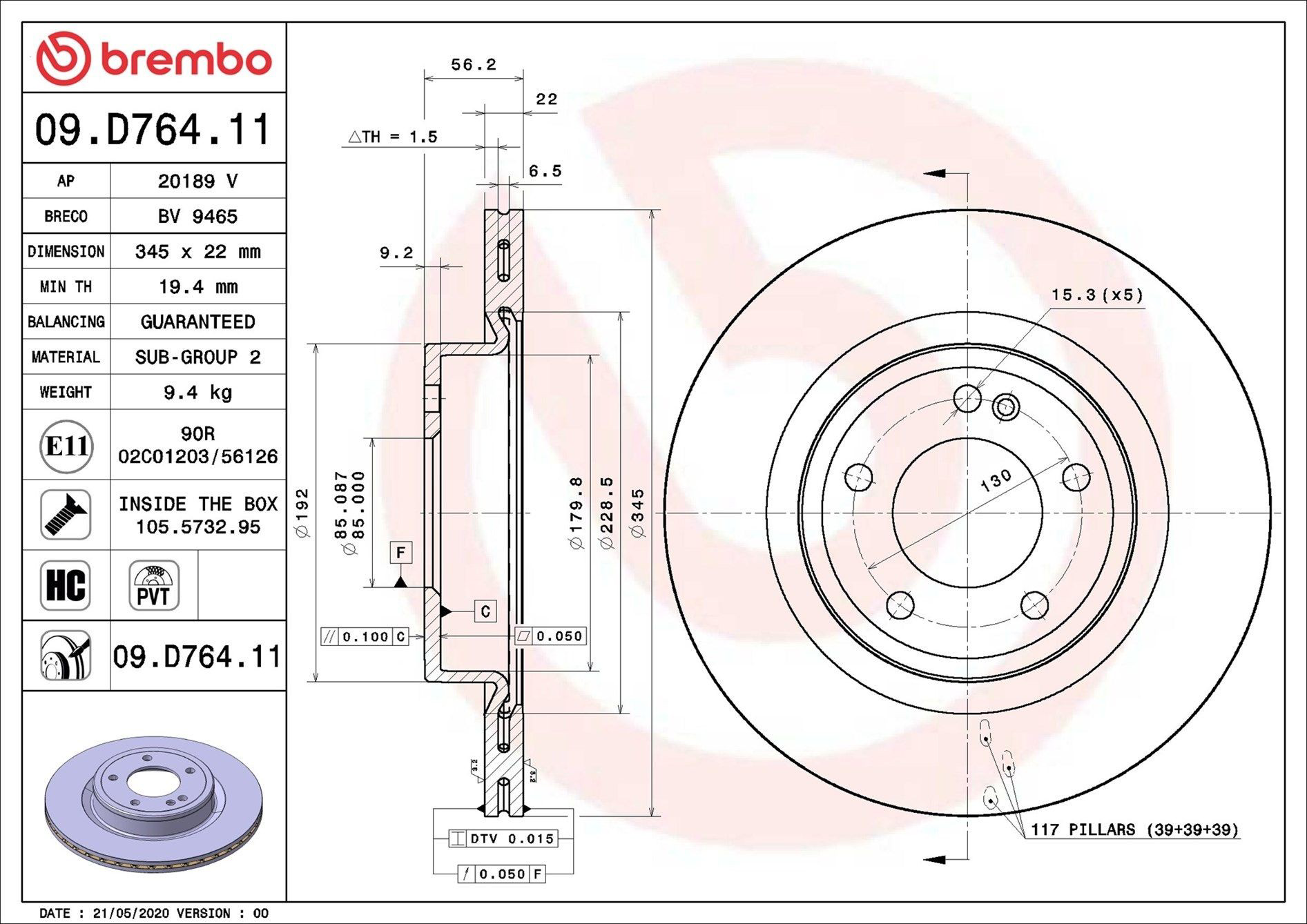 Disco do freio traseiro Brembo 09D76411 preço, a partir de 125,36 USD