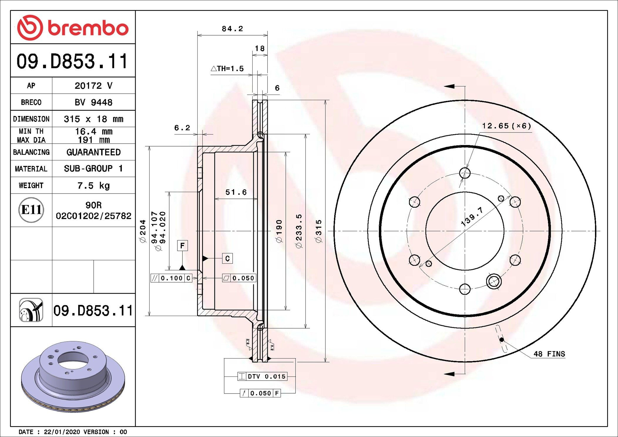 Disco do freio traseiro Brembo 09D85311 preço, a partir de 77,09 USD