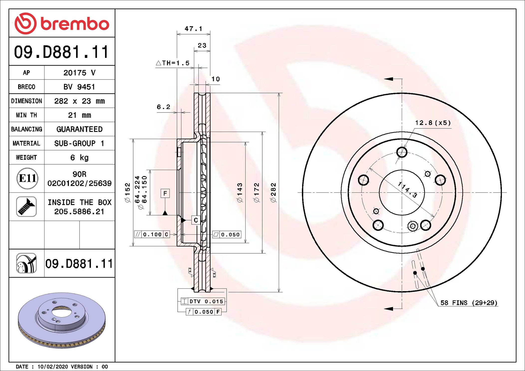 Disco do freio dianteiro Brembo 09D88111 preço, a partir de 66,98 USD