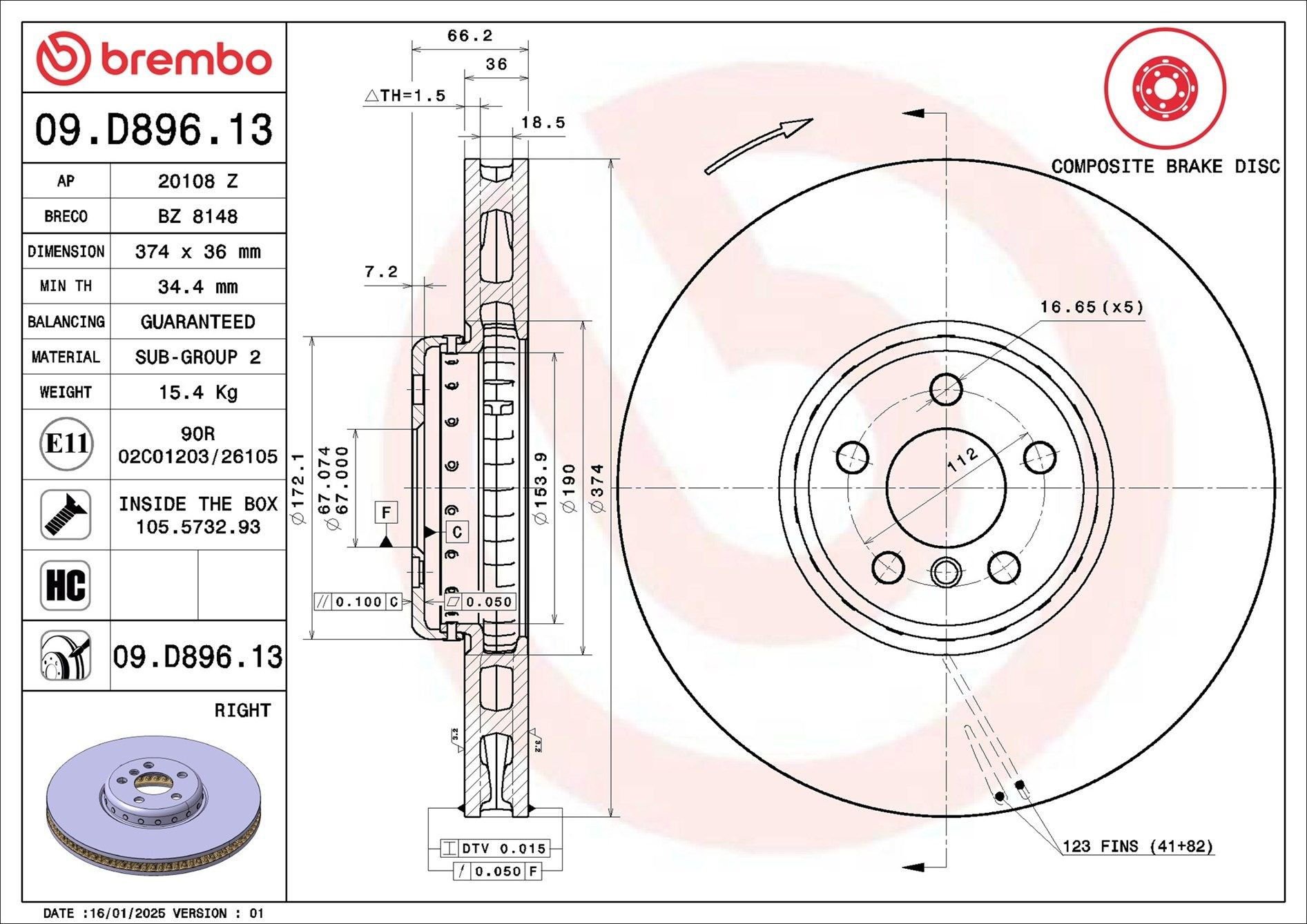 Disco do freio dianteiro Brembo 09D89613 preço, a partir de 177,50 USD