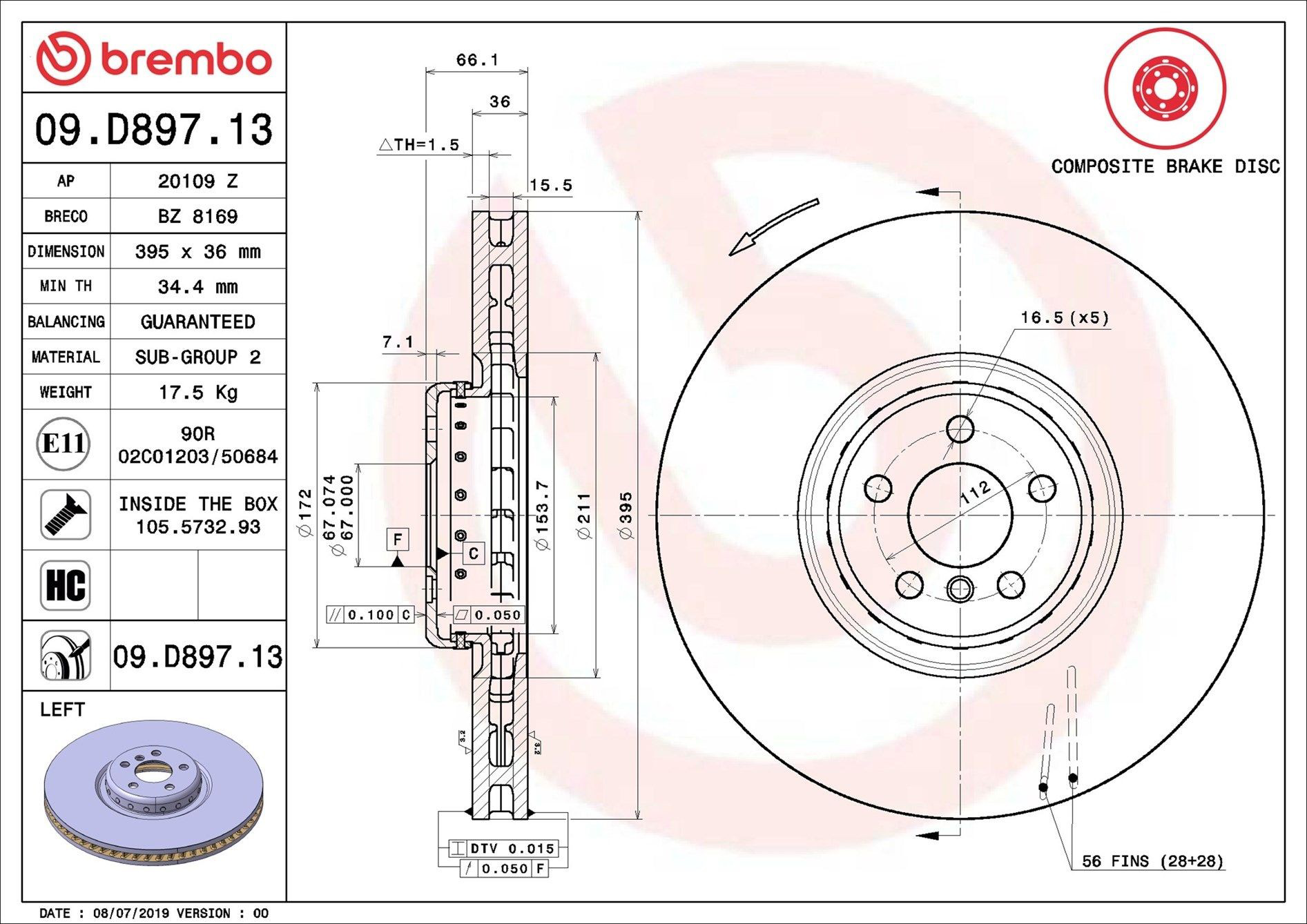 Compre 09D89713 Brembo Disco do freio dianteiro