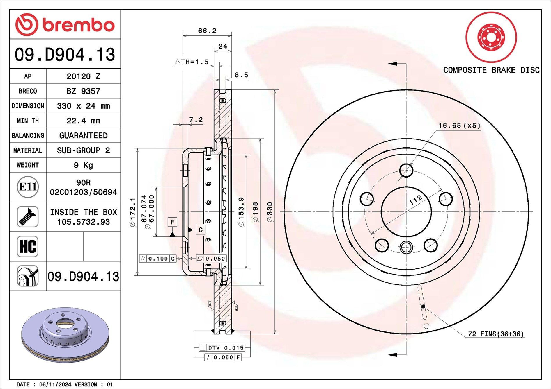 Disco do freio dianteiro Brembo 09D90413 preço, a partir de 111,34 USD