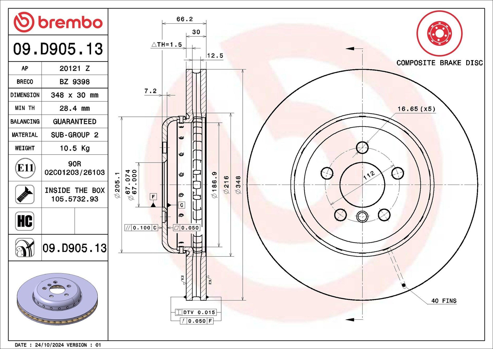Compre 09D90513 Brembo Disco do freio dianteiro