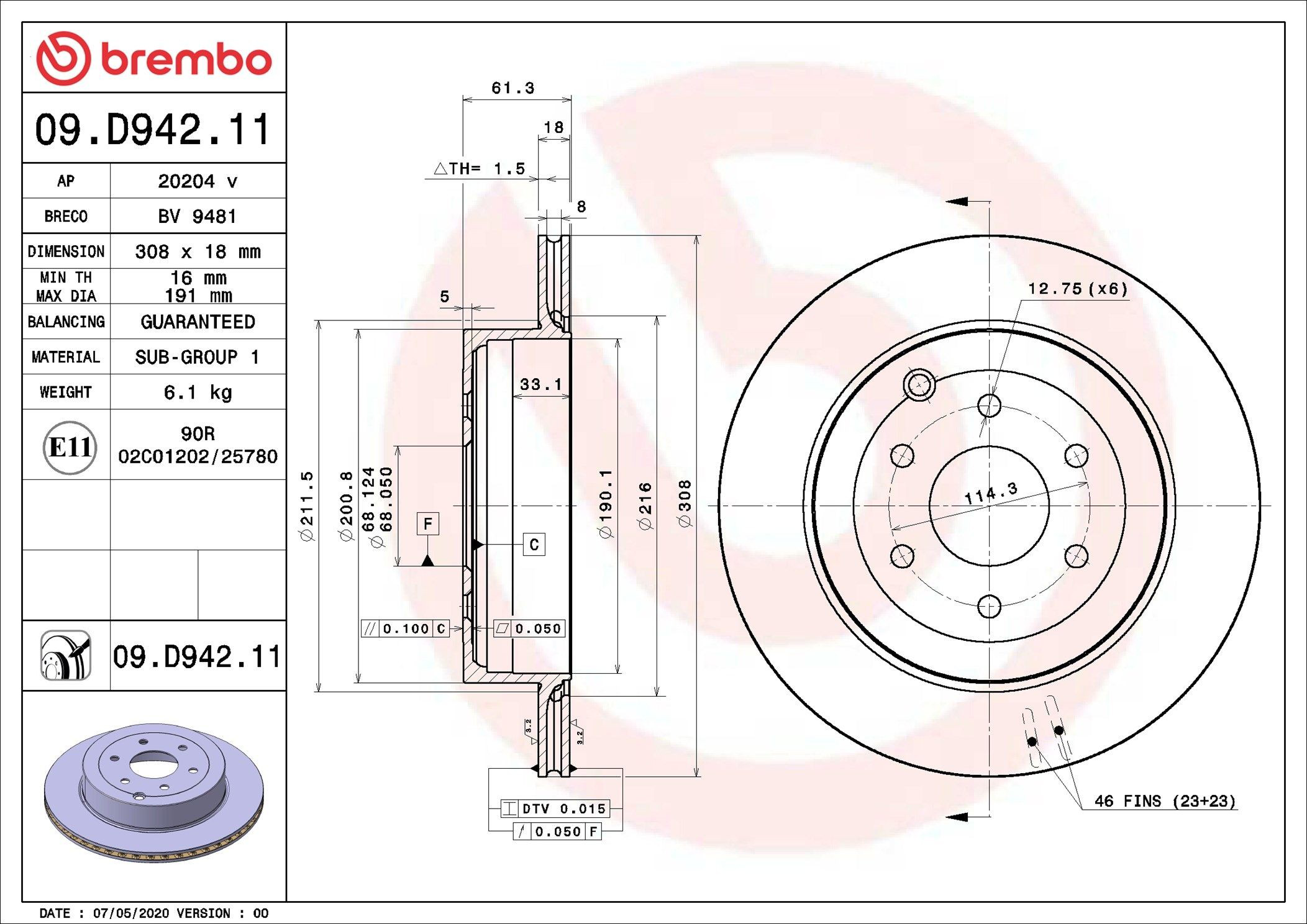 Disco do freio traseiro Brembo 09D94211 preço, a partir de 45,15 USD