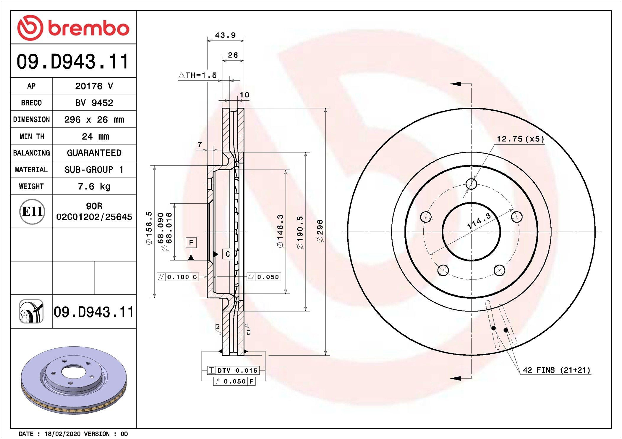 Disco do freio dianteiro Brembo 09D94311 preço, a partir de 46,95 USD