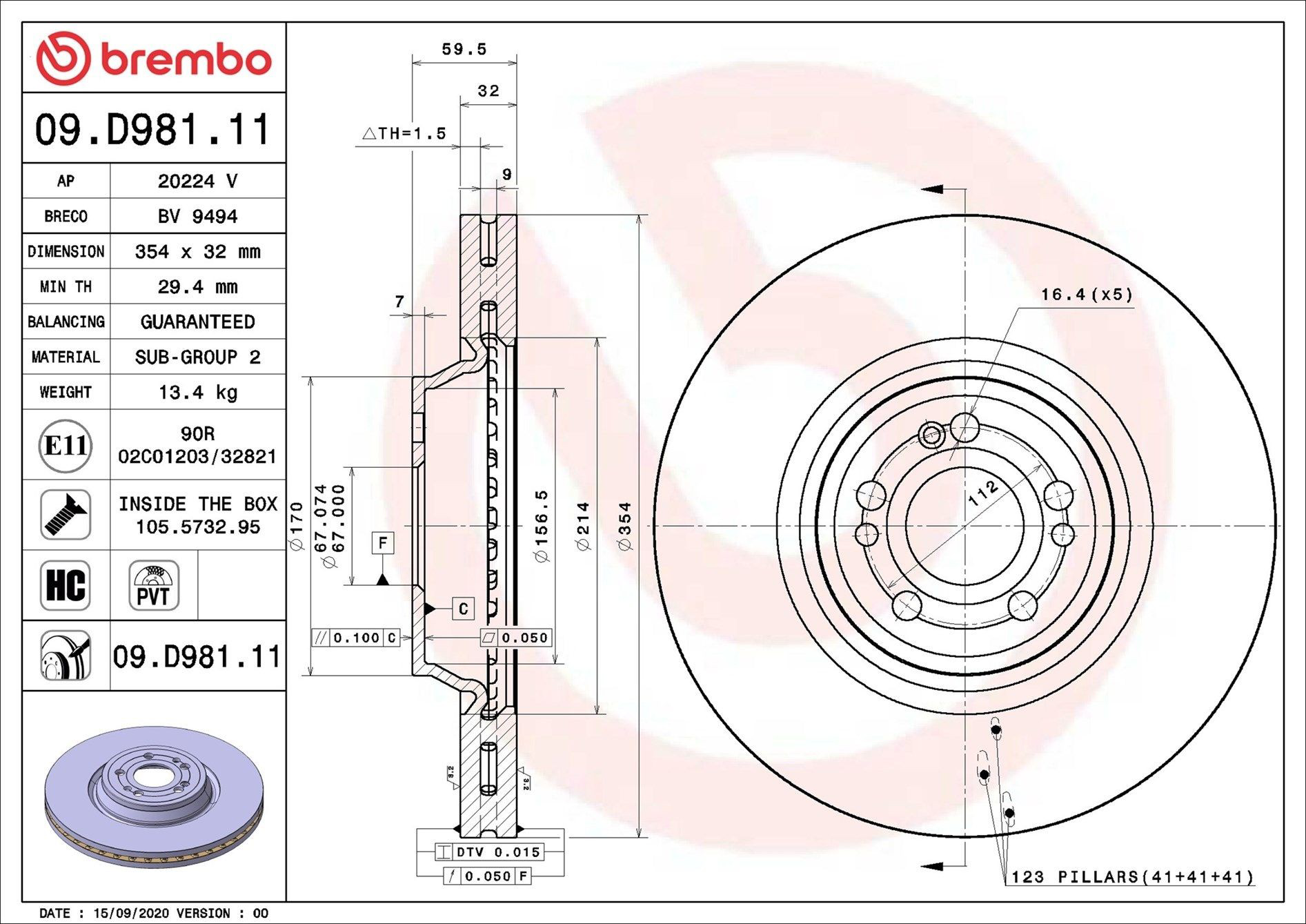 Disco do freio dianteiro Brembo 09D98111 preço, a partir de 135,64 USD