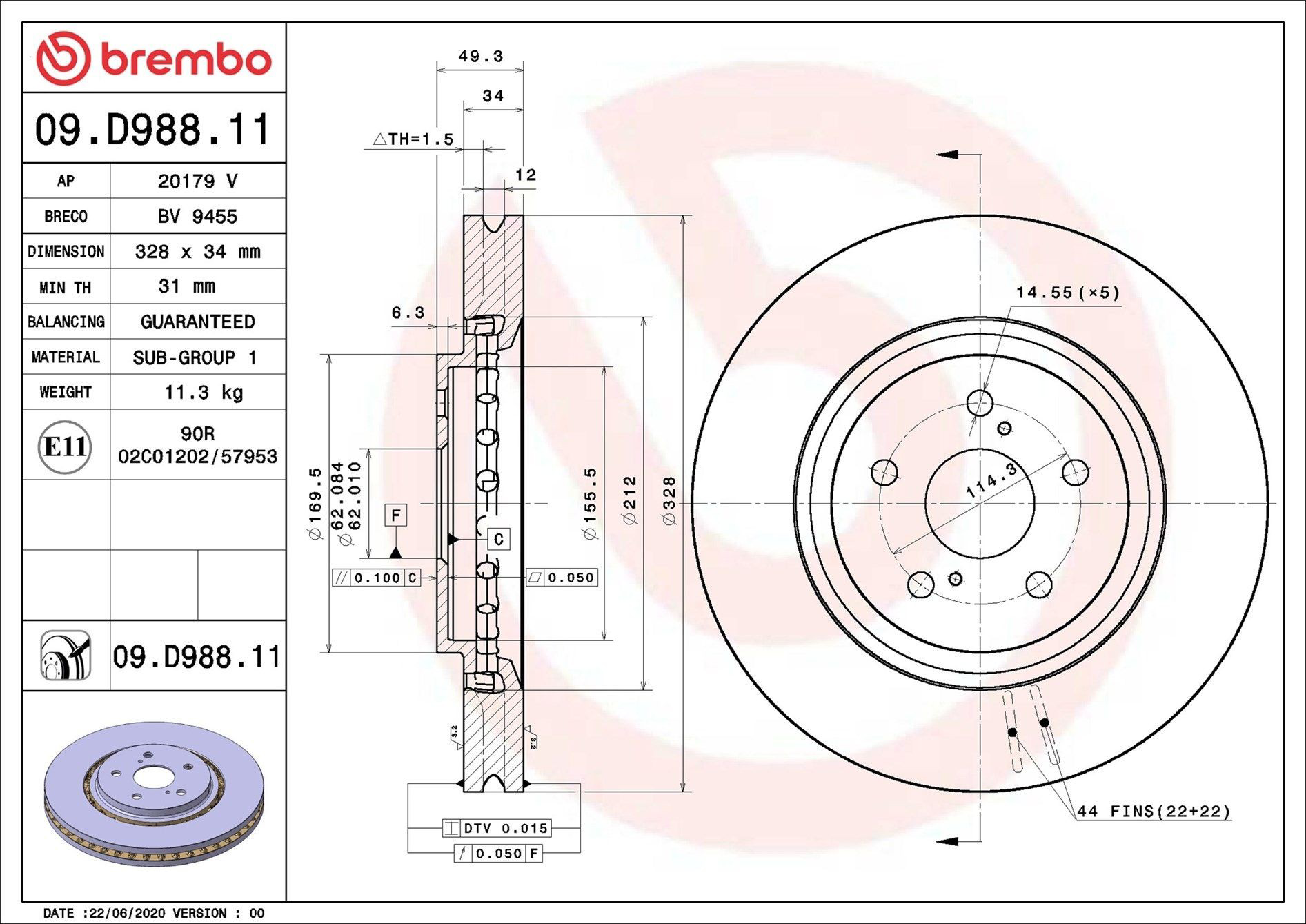 Disco do freio dianteiro Brembo 09D98811 preço, a partir de 90,79 USD