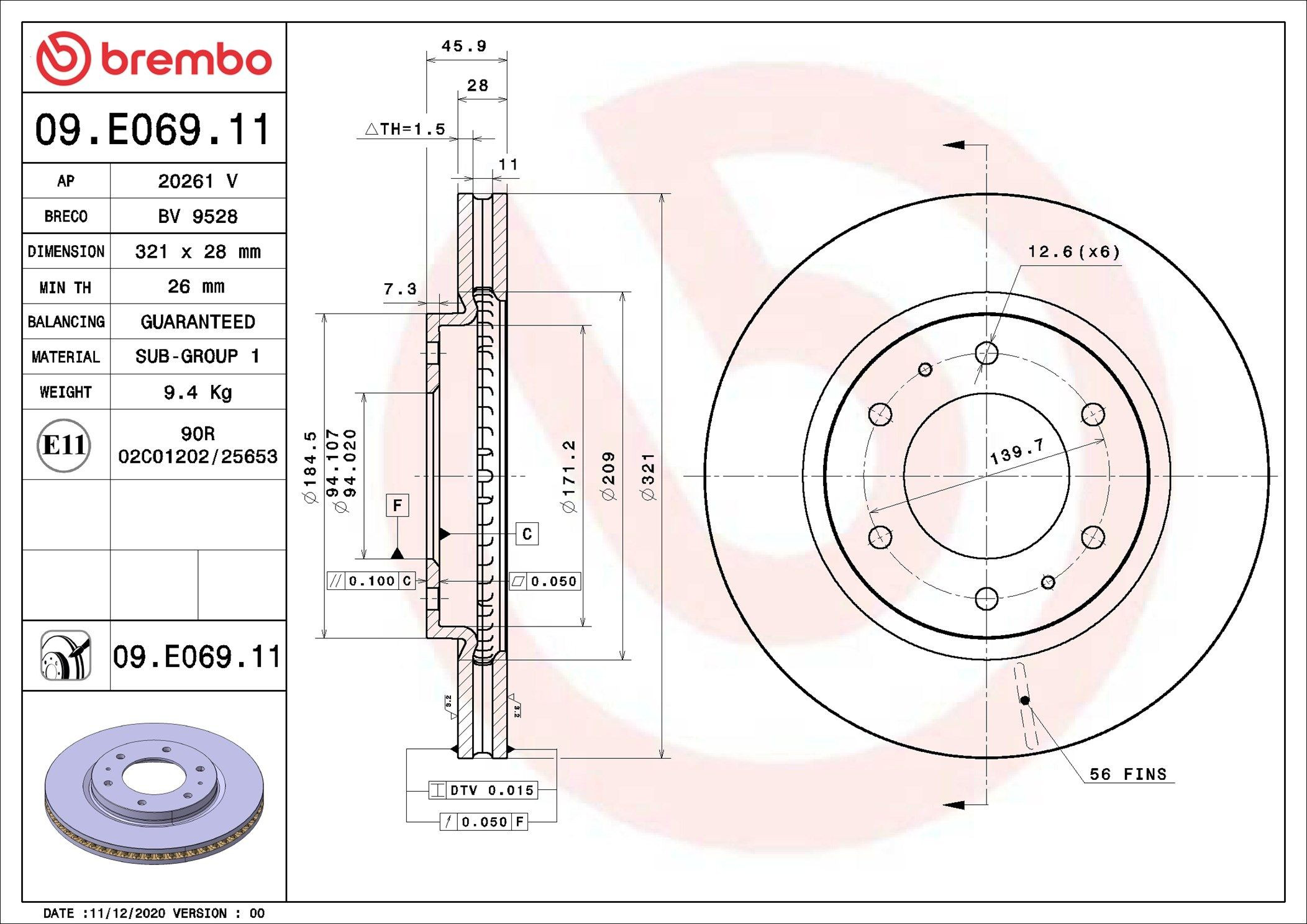 Compre 09E06911 Brembo Disco do freio dianteiro