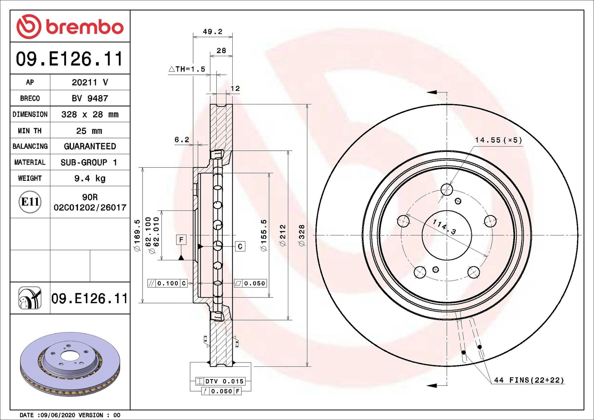 Disco do freio dianteiro 09E12611 Brembo