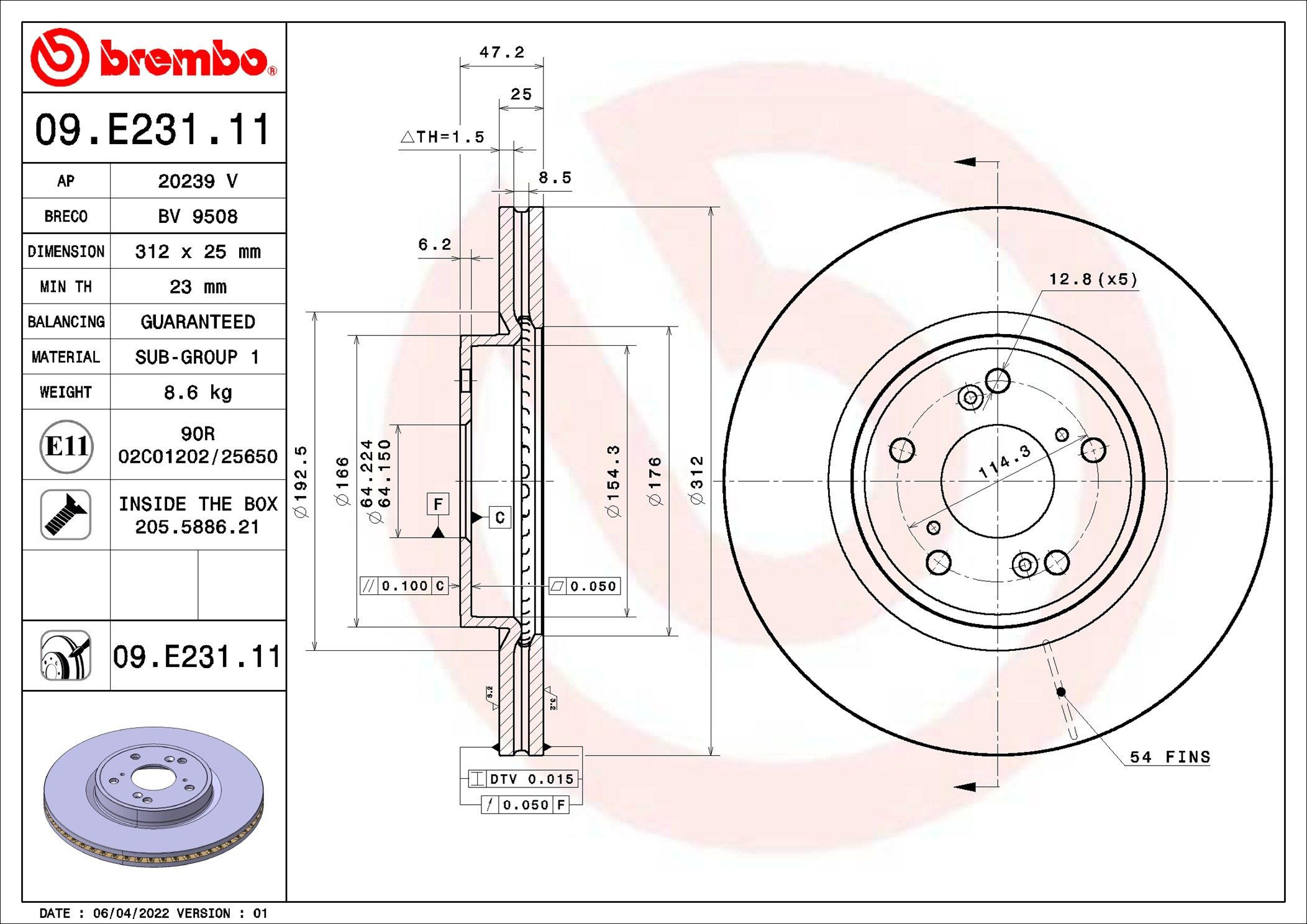 Disco do freio dianteiro Brembo 09E23111 preço, a partir de 83,98 USD