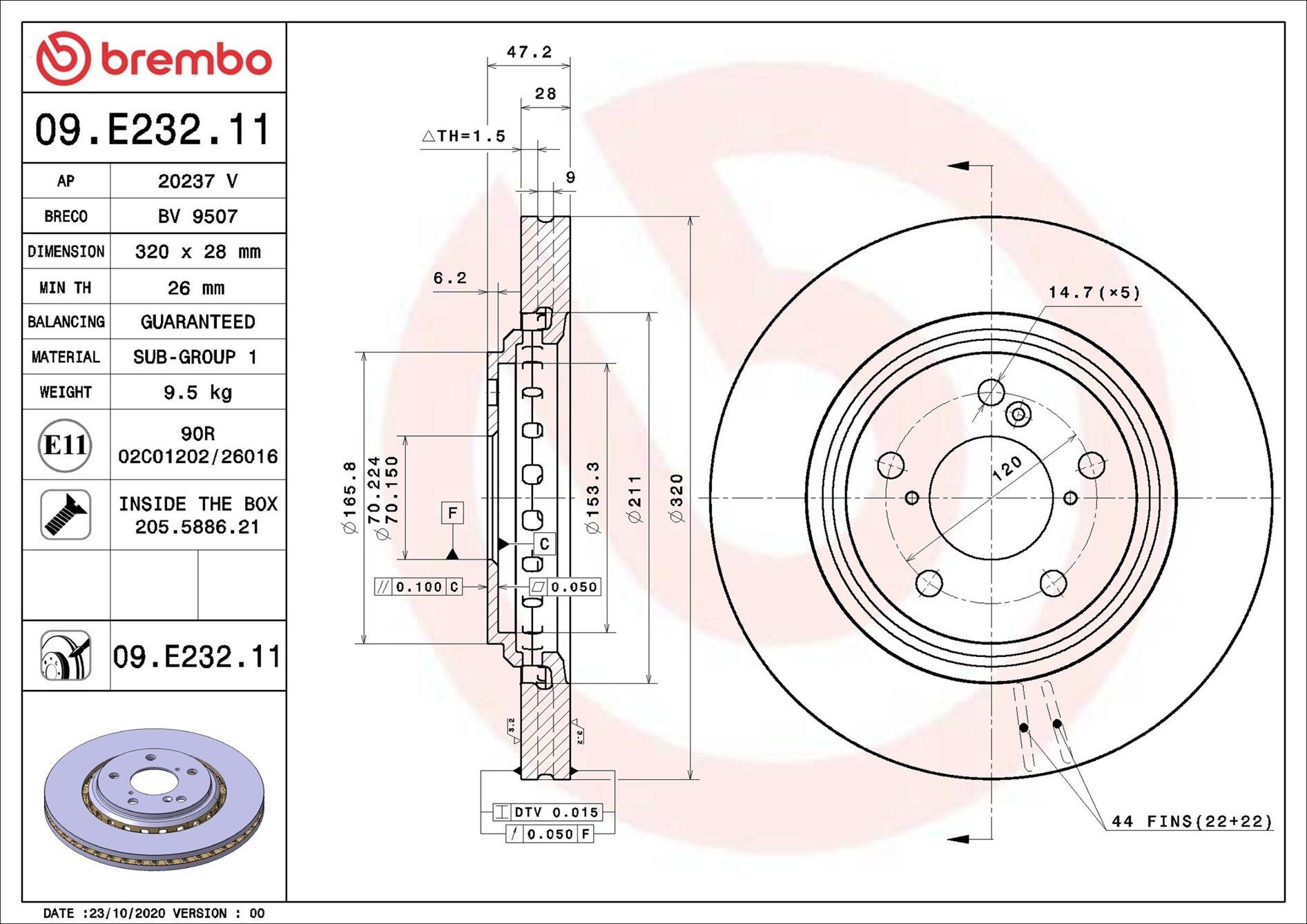 Disco do freio dianteiro Brembo 09E23211 preço, a partir de 85,00 USD