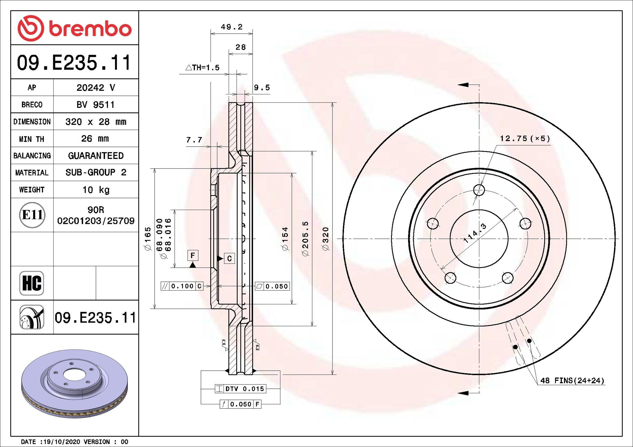 Compre 09E23511 Brembo Disco do freio dianteiro