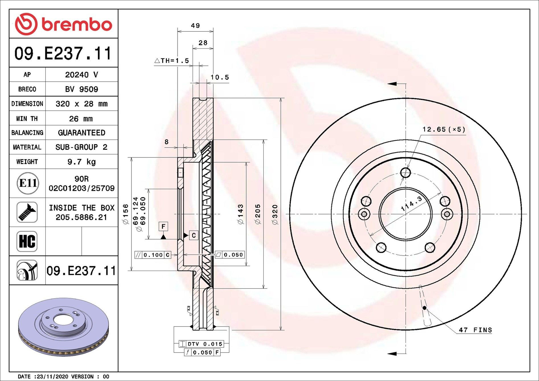 Disco do freio dianteiro Brembo 09E23711 preço, a partir de 100,49 USD