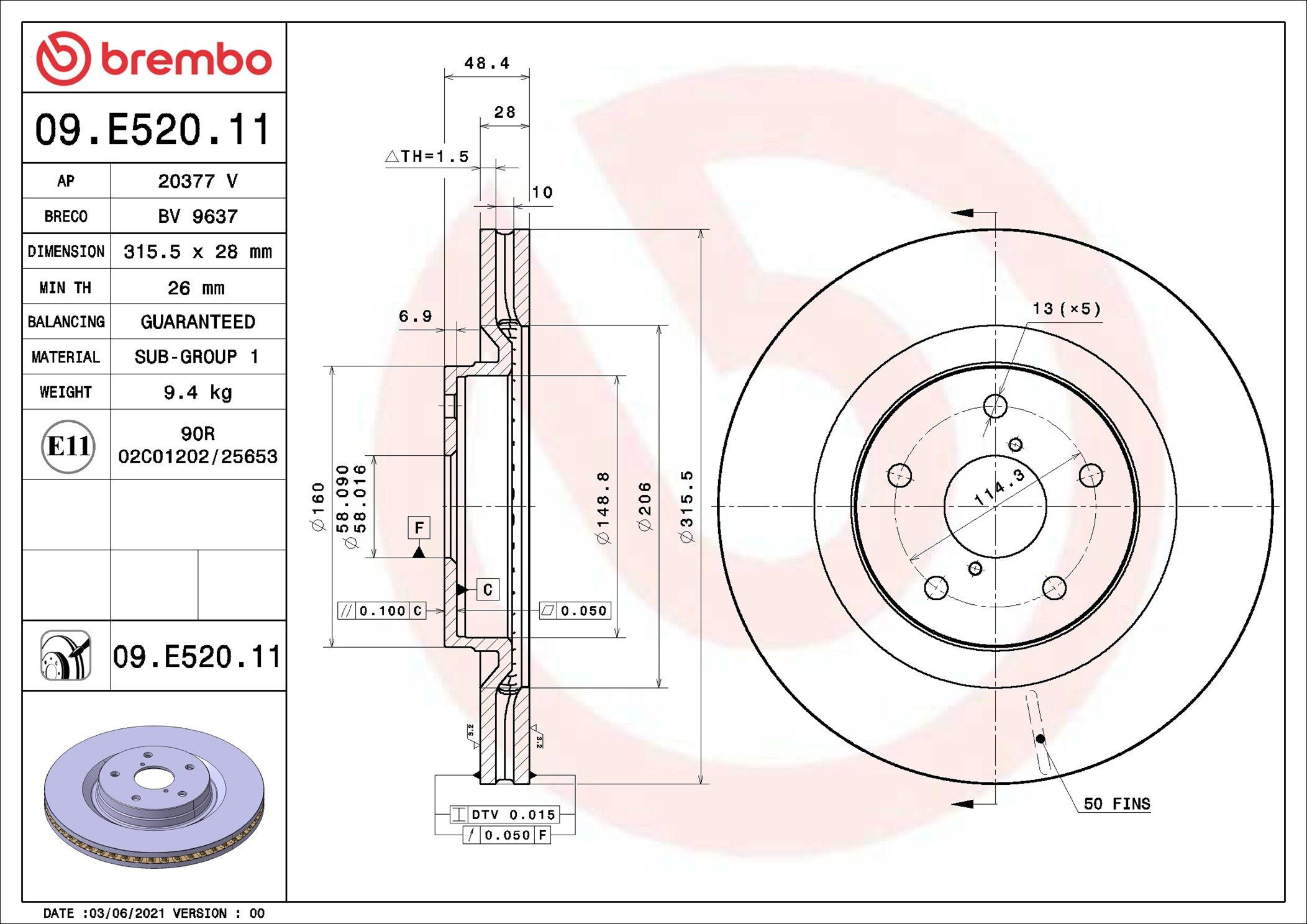 Disco do freio dianteiro Subaru Forester V S14, SK