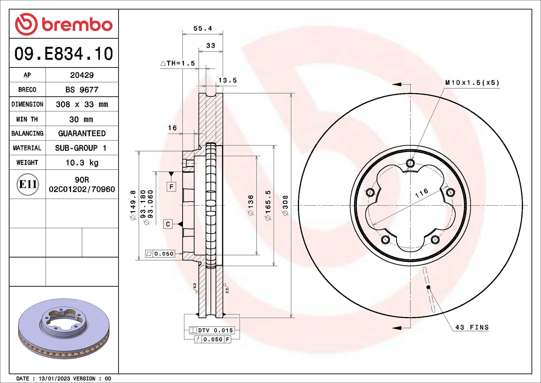 09E83410 Brembo Disco do freio dianteiro