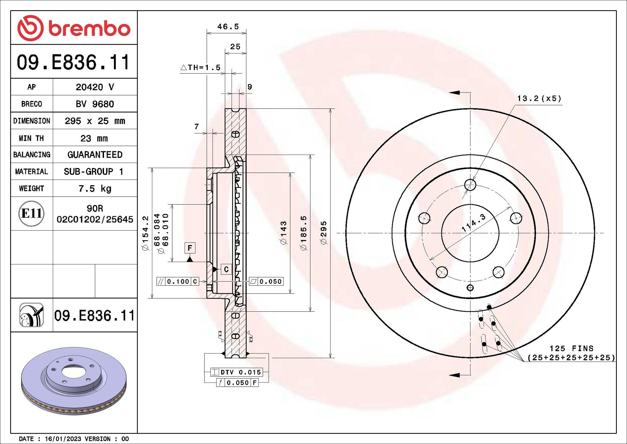 Disco do freio dianteiro Brembo 09E83611 preço, a partir de 83,62 USD