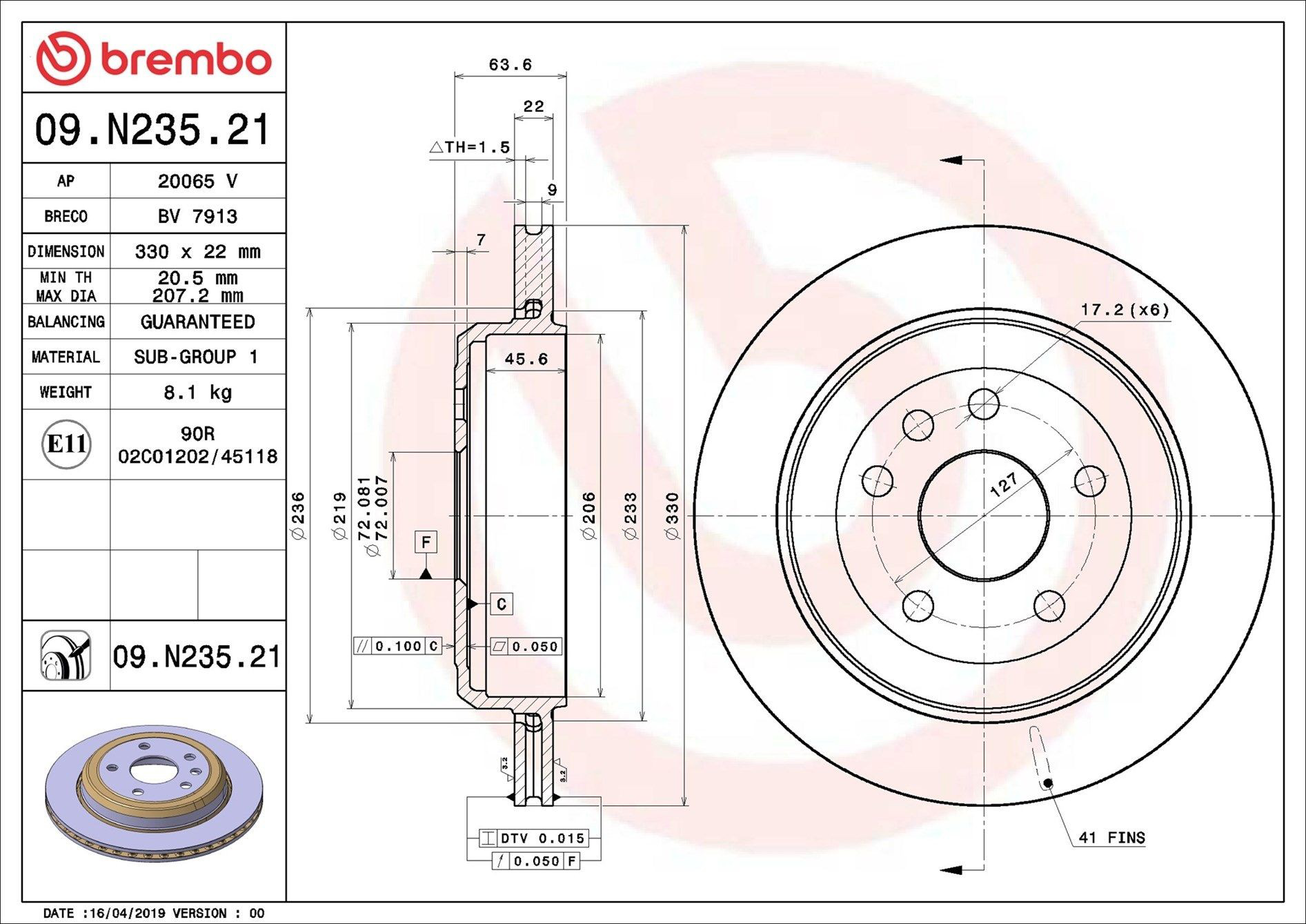 Disco do freio traseiro 09N23521 Brembo