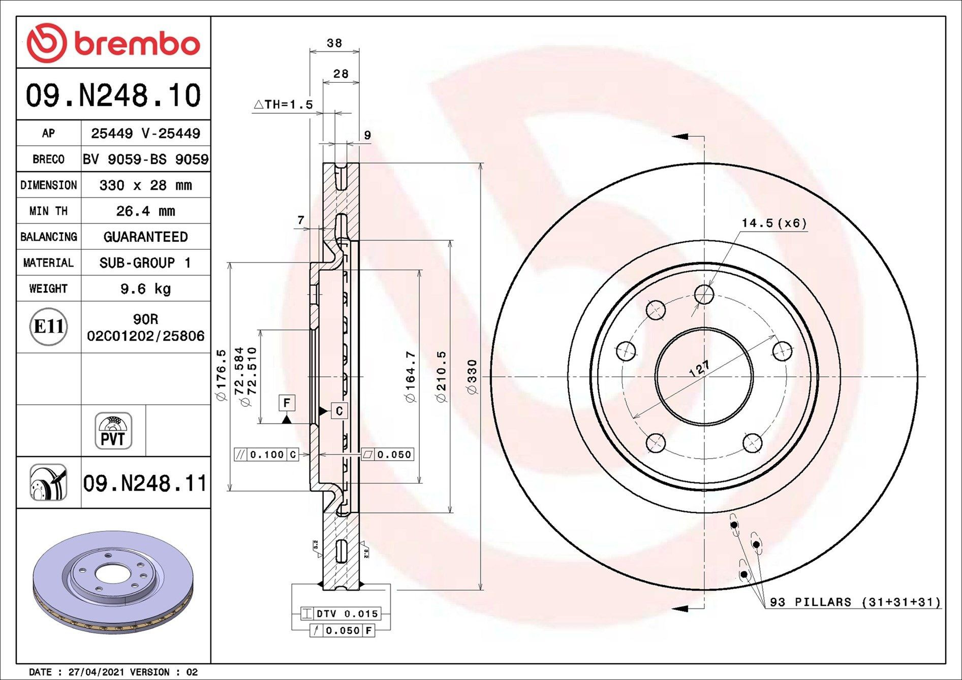 Disco do freio dianteiro Brembo 09N24811 preço, a partir de 88,22 USD