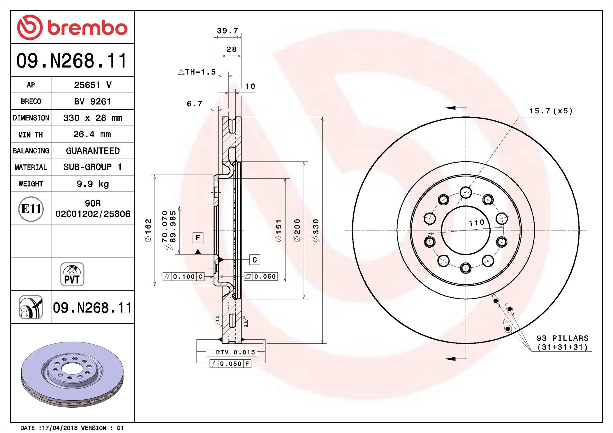 09N26811 Brembo Disco do freio dianteiro