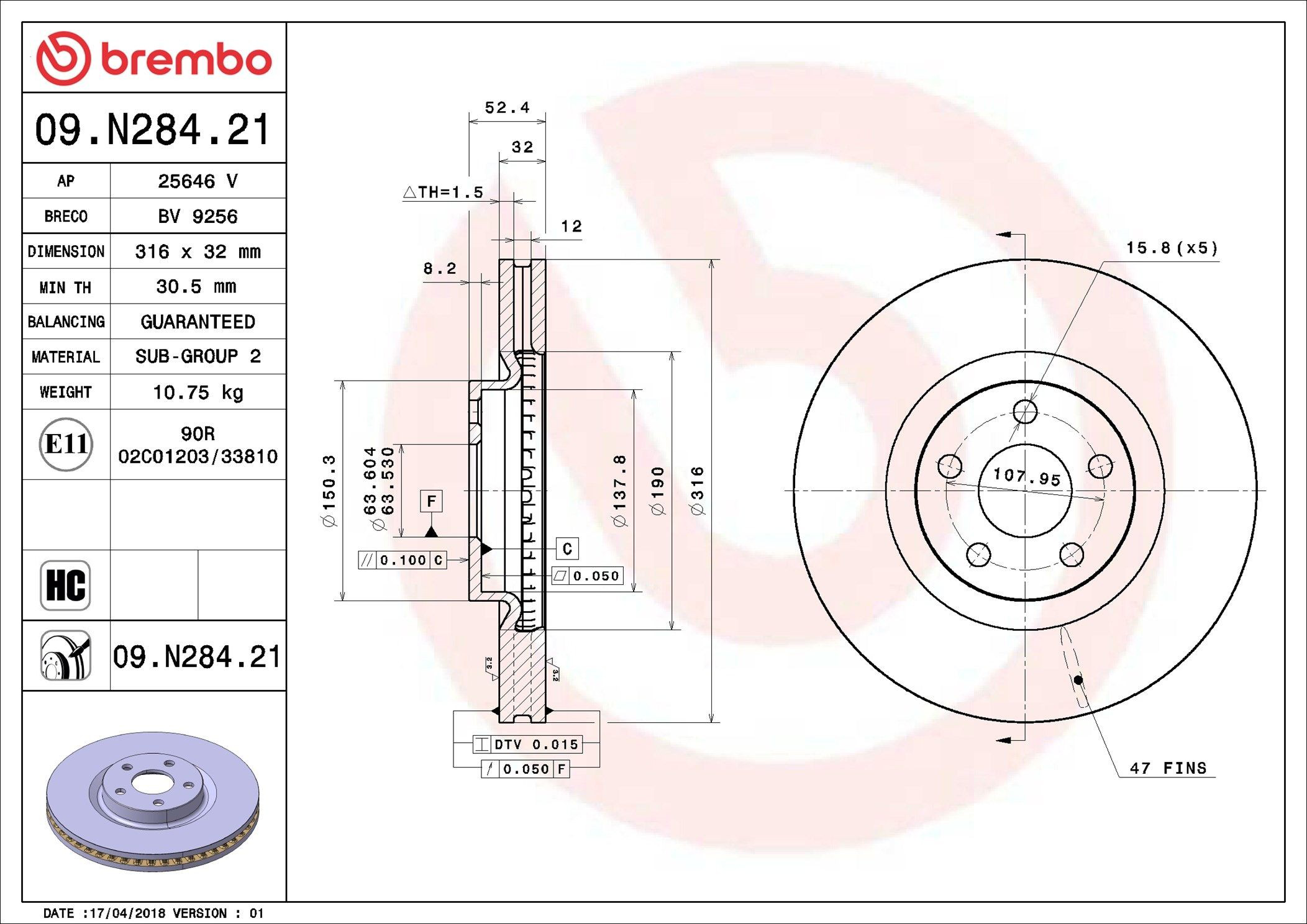 Disco do freio dianteiro Brembo 09N28421 preço, a partir de 99,76 USD