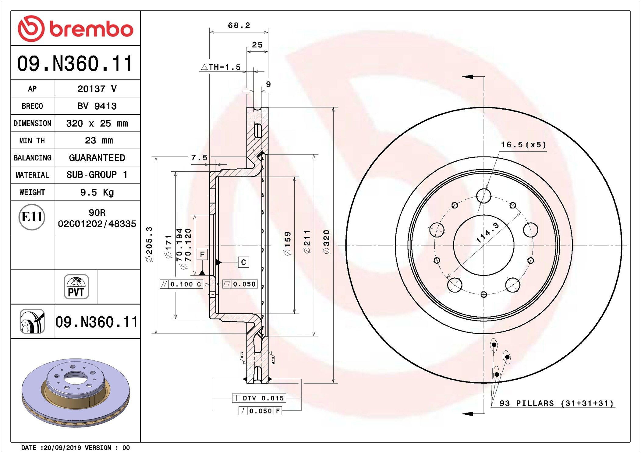 Disco do freio dianteiro 09N36011 Brembo