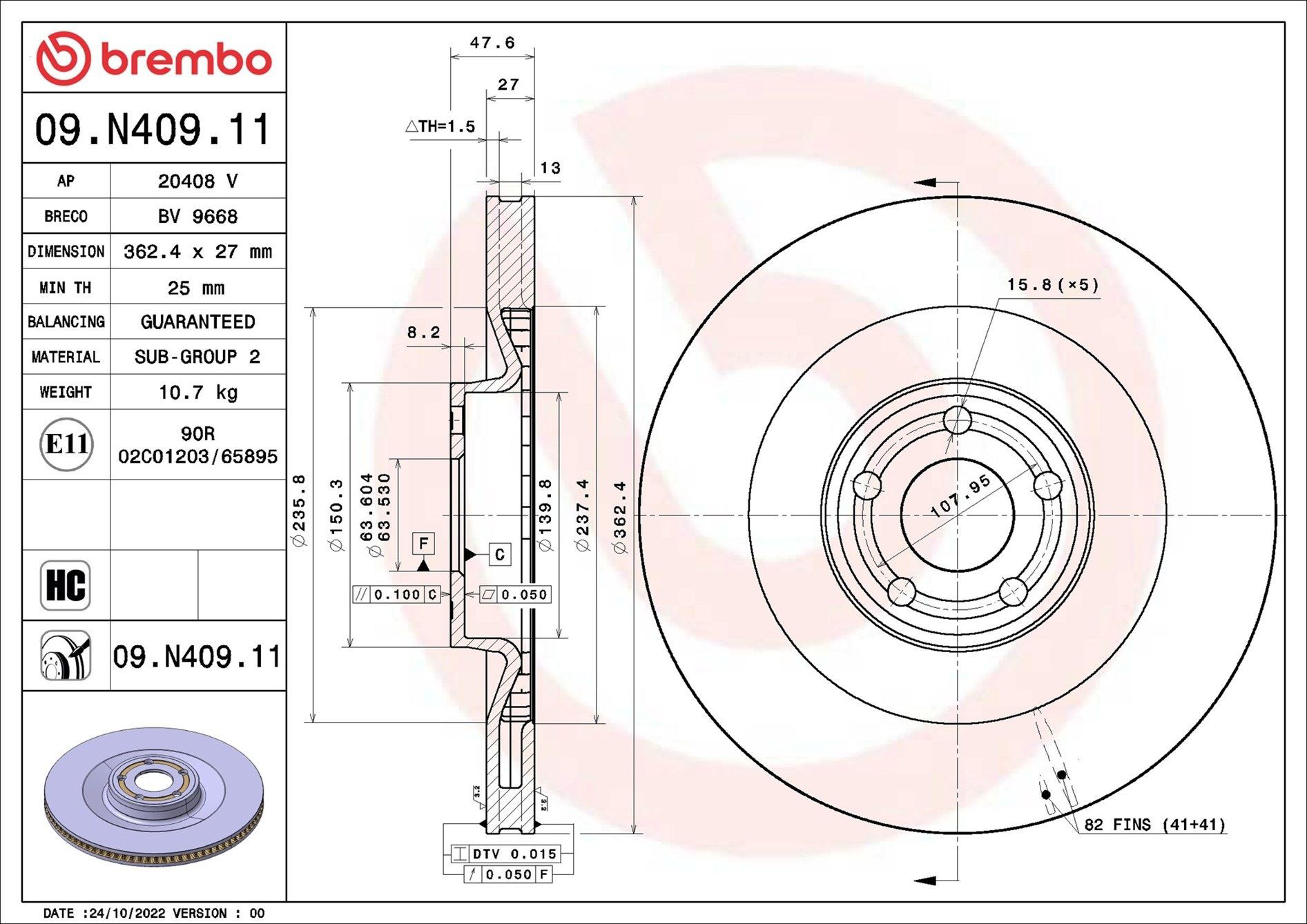 Disco do freio dianteiro para Ford Mustang MACH-E CGW, K3R, K3S