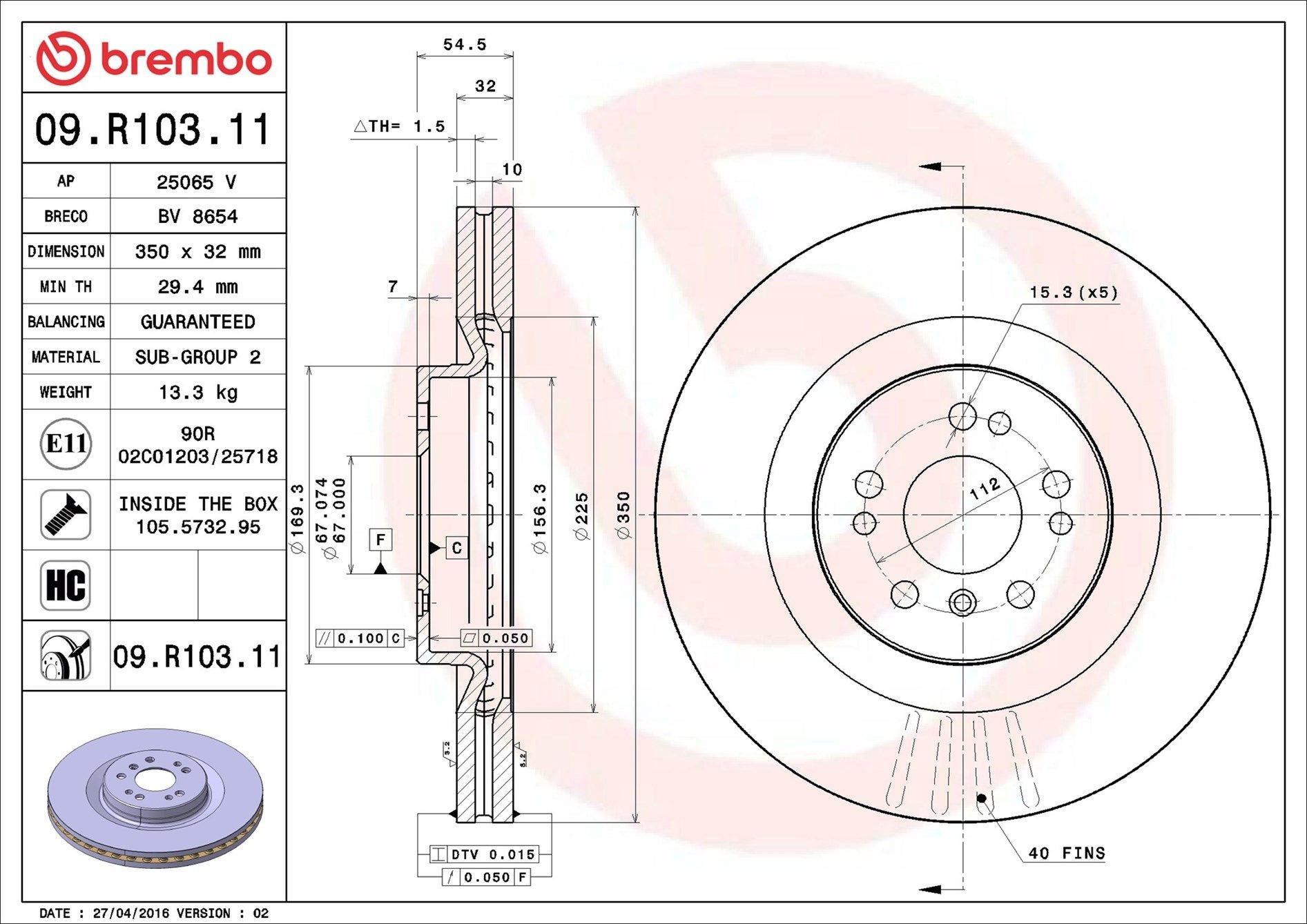 Disco do freio dianteiro Brembo 09R10311