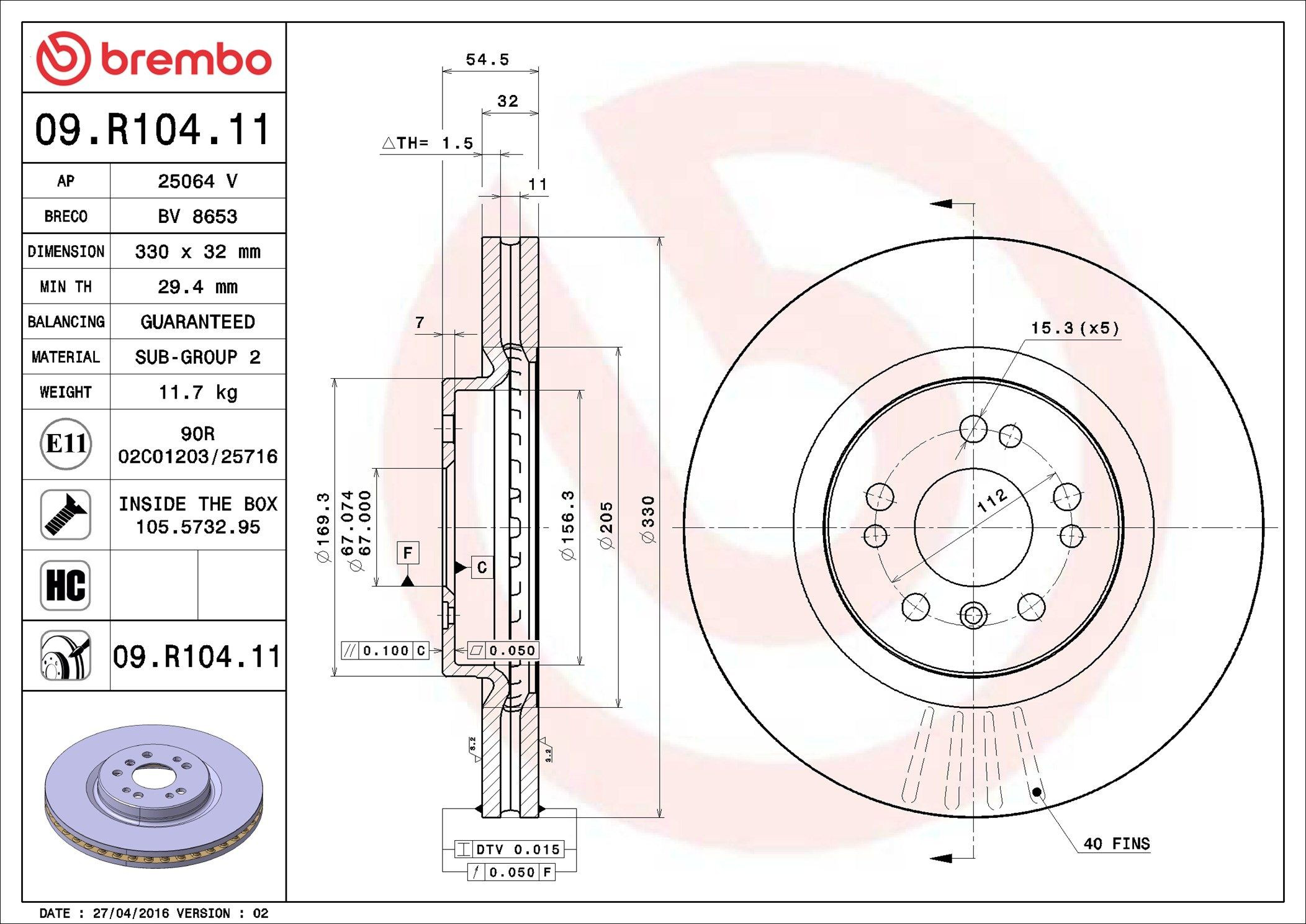 Disco do freio dianteiro Brembo 09R10411 preço, a partir de 90,68 USD