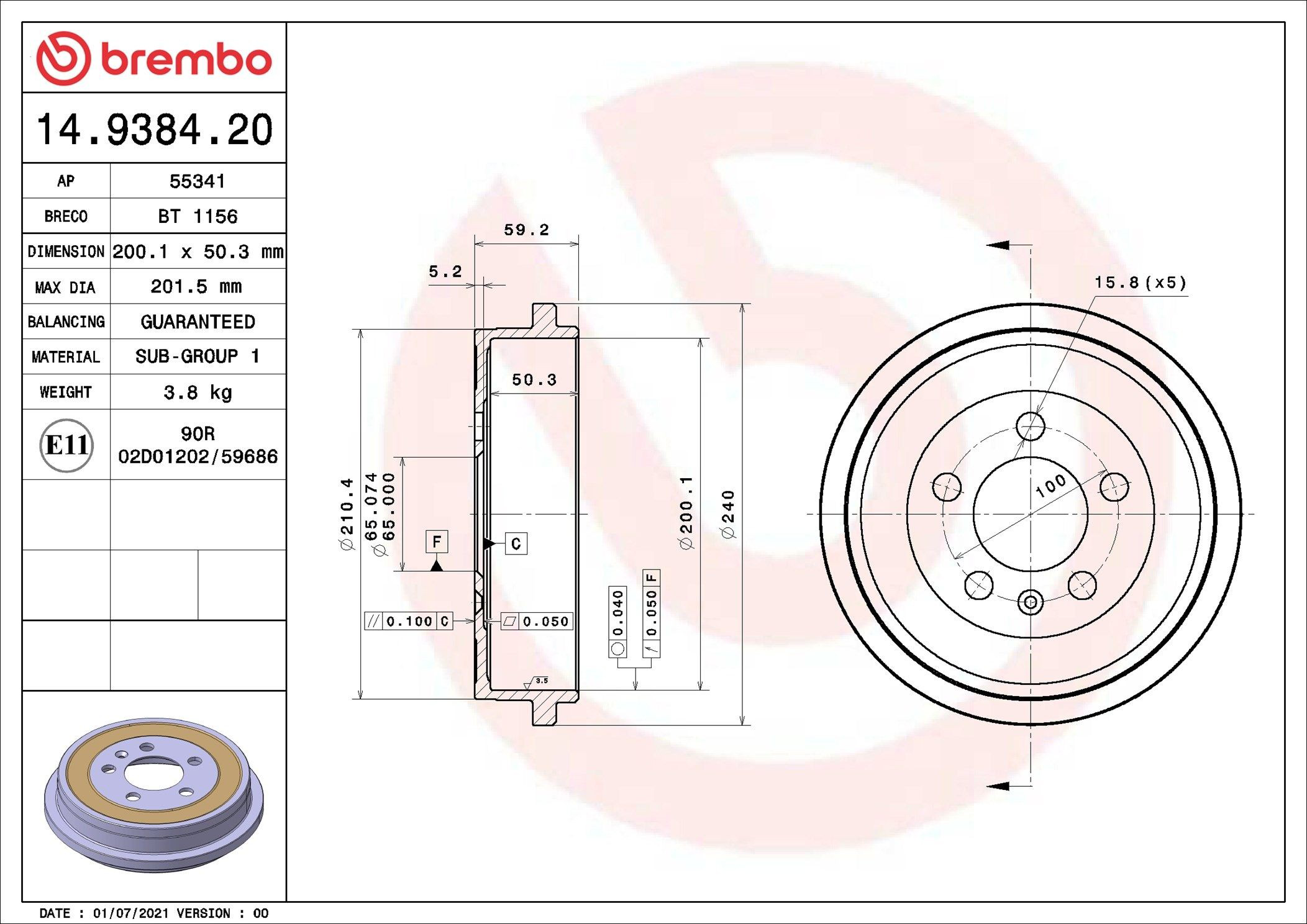 Tambor do freio traseiro Brembo 14938420 preço, a partir de 40,65 USD