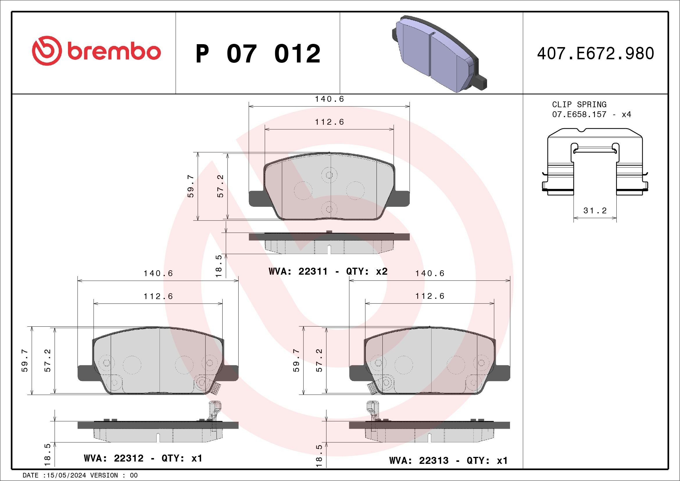 Compre P07012 Brembo Sapatas do freio dianteiras de disco
