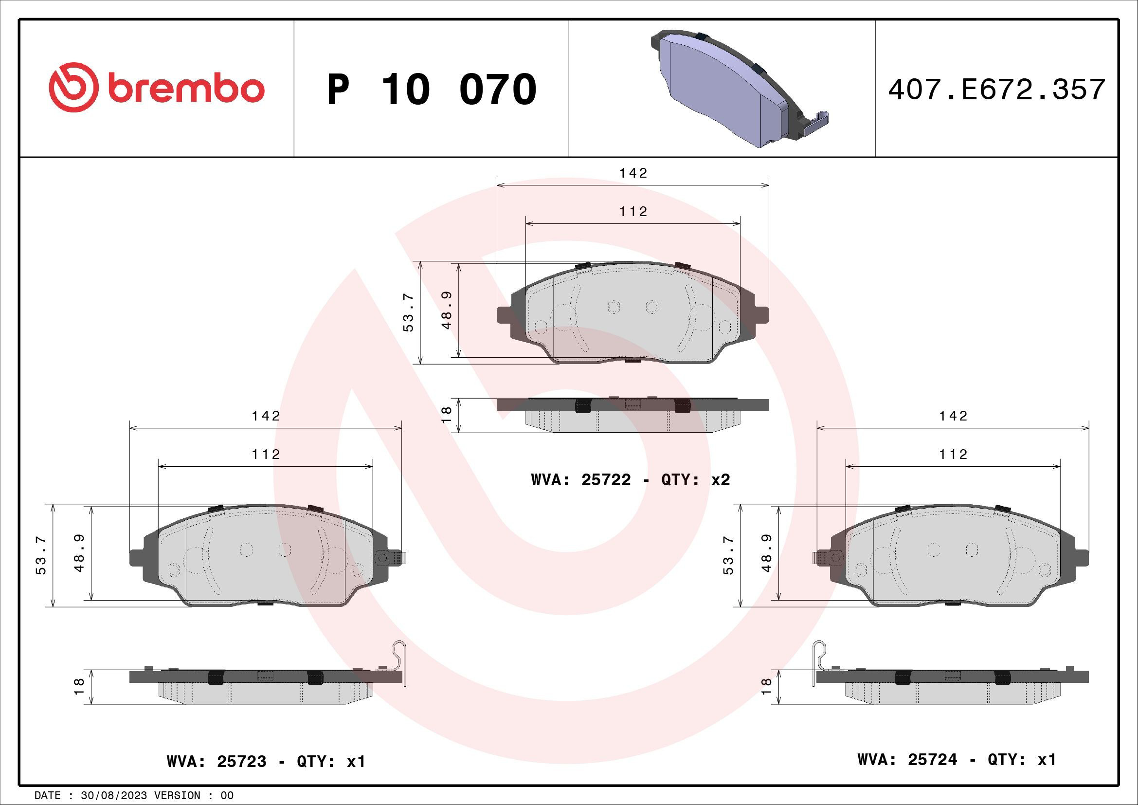 Sapatas do freio dianteiras de disco Brembo P10070 preço, a partir de 34,07 USD