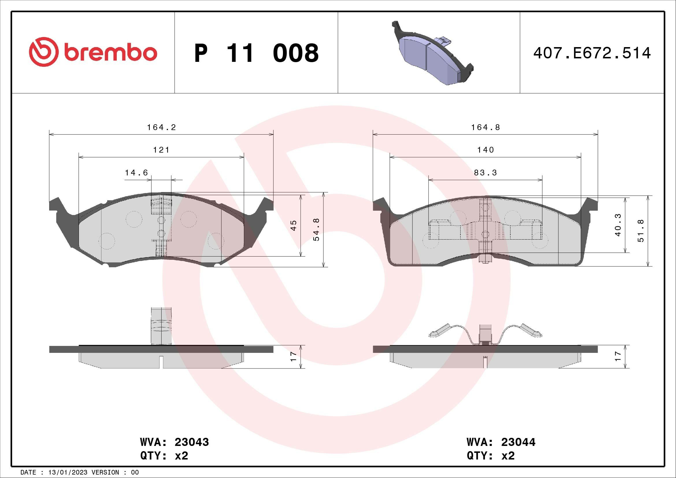 Compre P11008 Brembo Sapatas do freio dianteiras de disco
