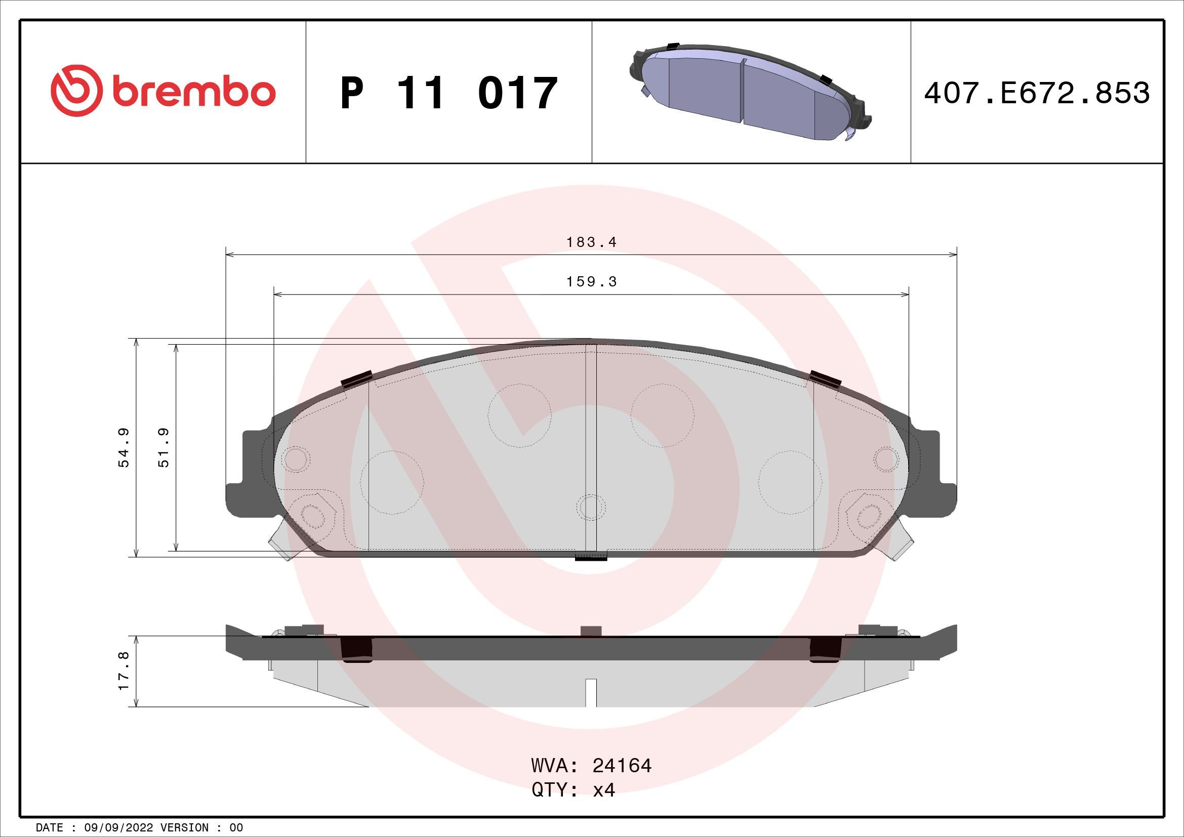 Sapatas do freio dianteiras de disco Brembo P11017